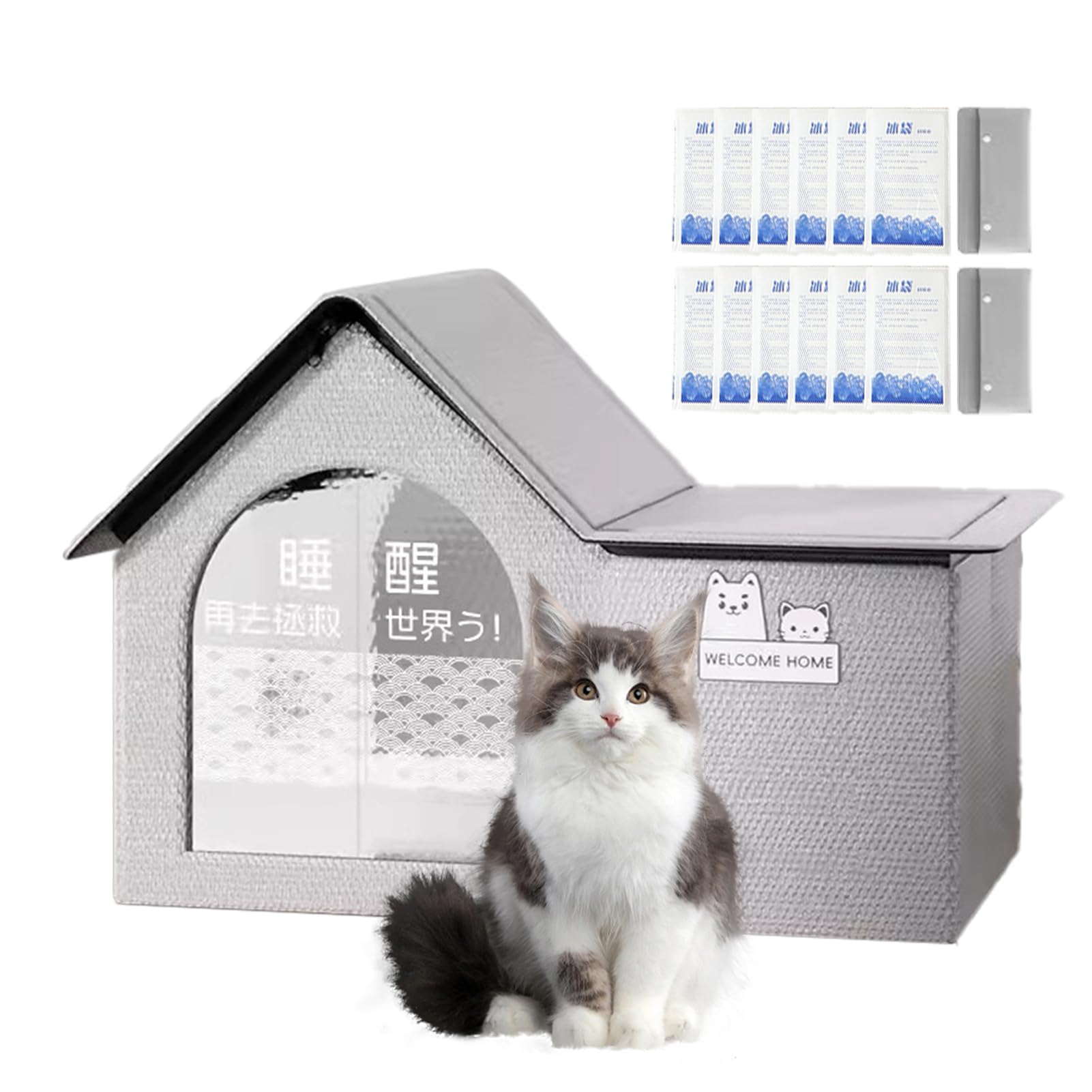 Casa De Refrigeración para Mascotas, Casa para Gatos con Aire Acondicionado Y 10 Bolsas De Hielo, Casa Plegable Impermeable para Perros Y Gatos, Casa De Refrigeración para Perros Interior Y Exterior