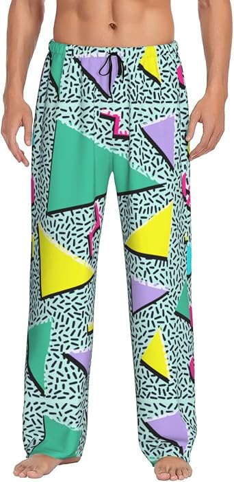 Retro Vintage 80s 90s Memphis Mens Family Christmas Pajama Pants with Soft Breathable Fleece,Cozy Holiday Lounge Pants with Adjustable Drawstring&Pockets Medium Black