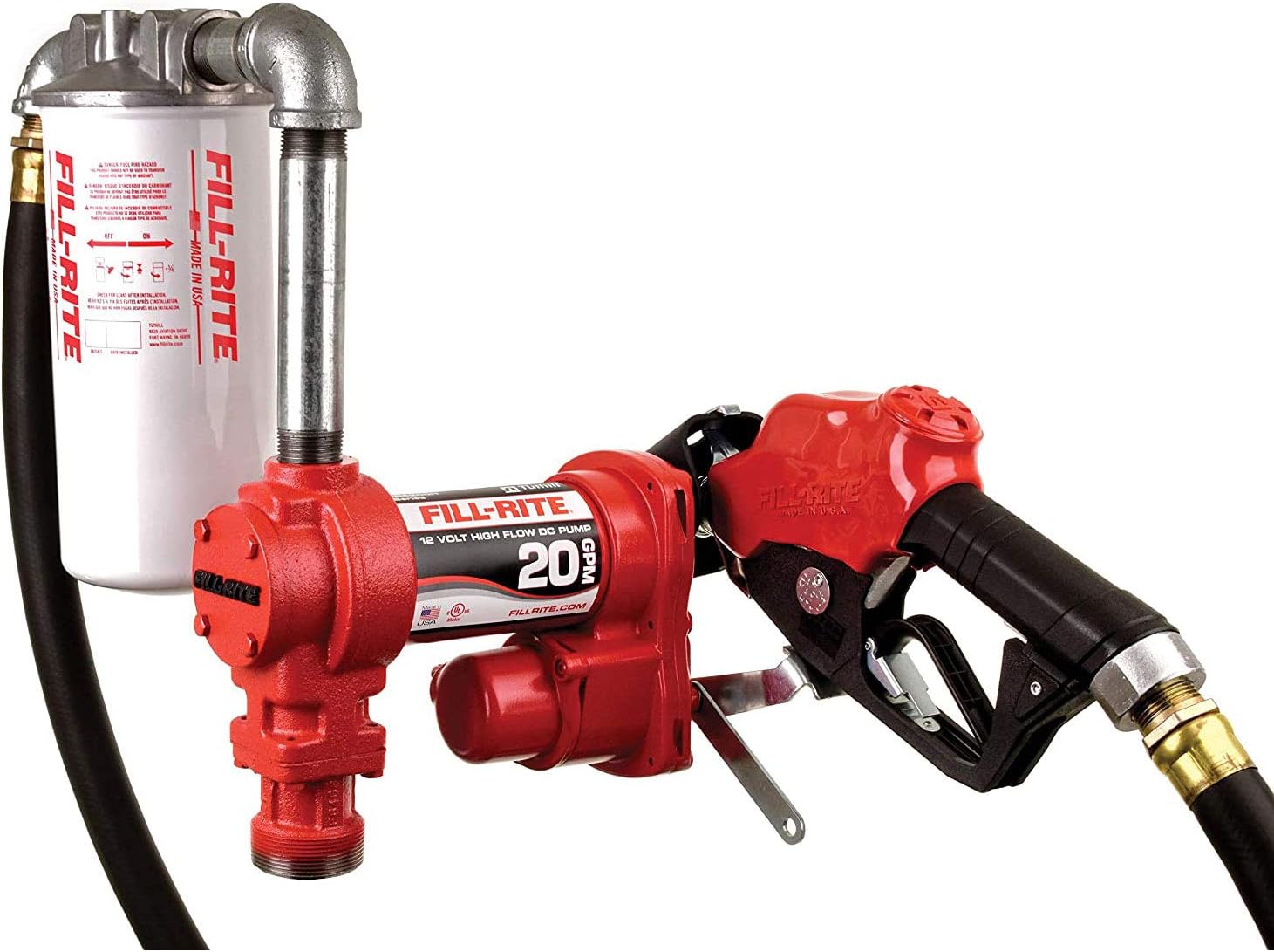 Fill-Rite FR4210HBFQ 12V 20 GPM Fuel Transfer Pump with Standard Filter Package - Gasoline, Diesel, Kerosene, Ethanol Blends, Methanol Blends & Biodiesel