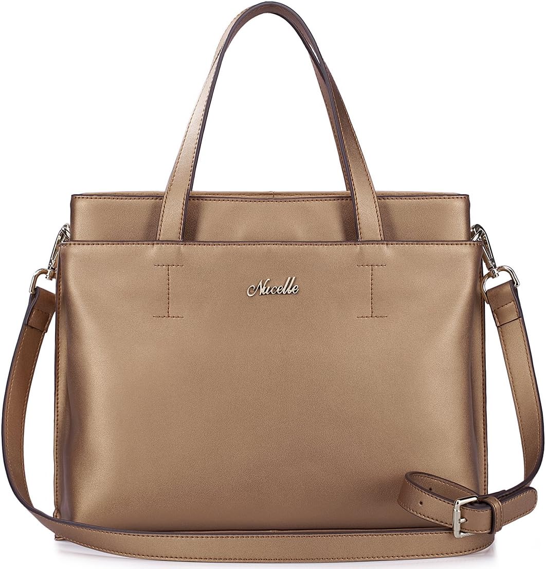 Nucelle Women Retro Metal Leather Tote Bag Brown