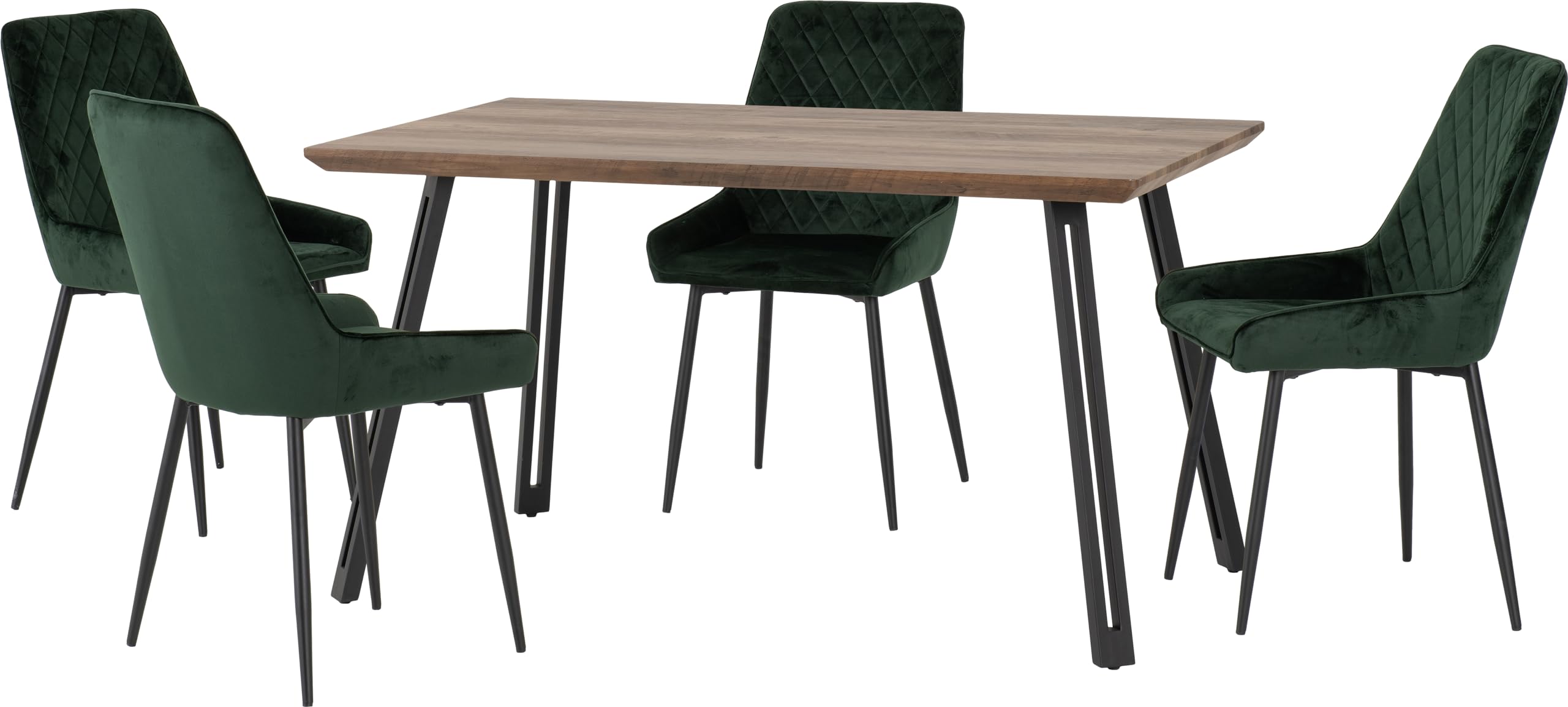 B&Q -  Quebec Straight Edge Dining Set Medium Oak Effect With Green Velvet Chairs