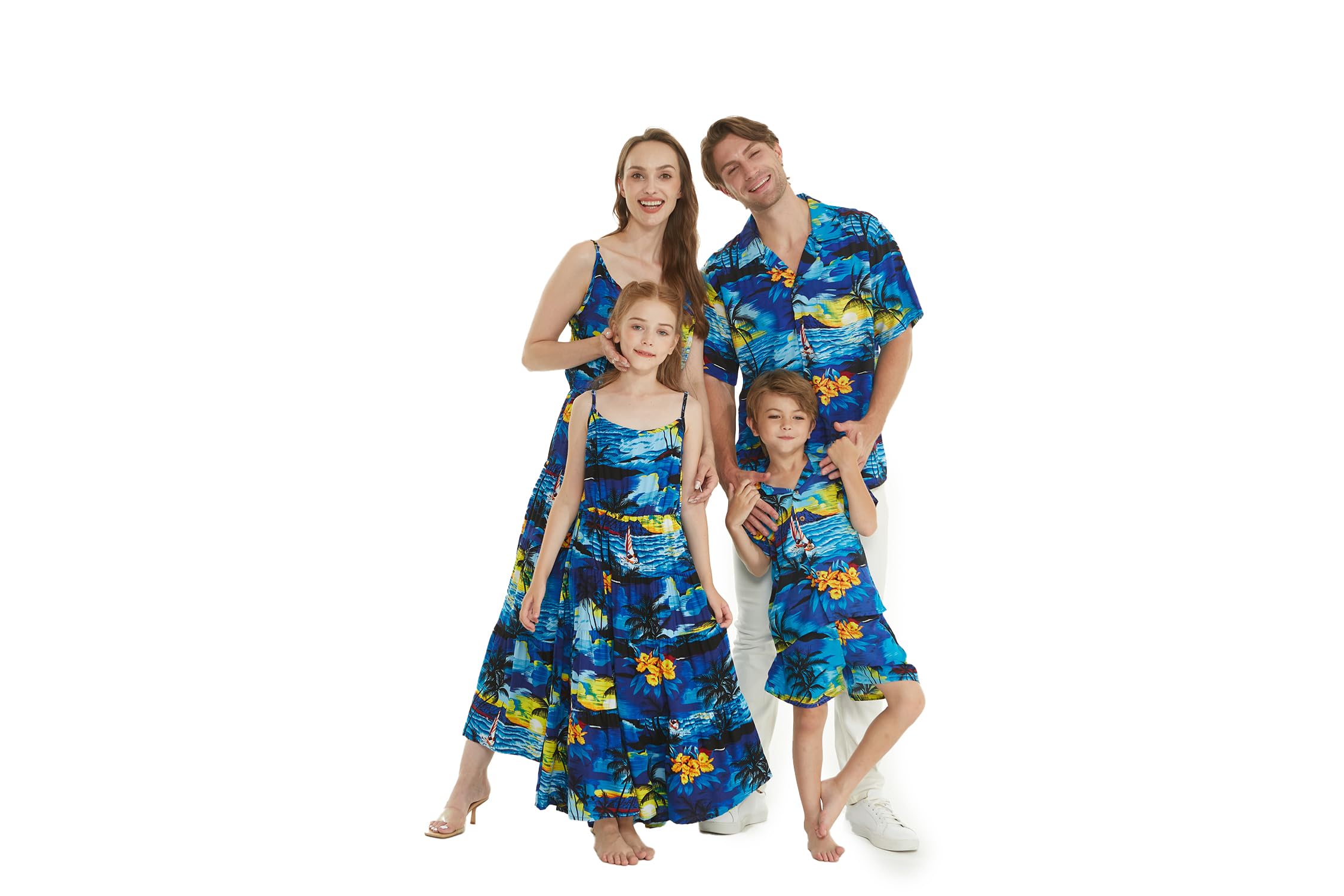 Matchable Family Hawaiian Luau Men Women Girl Boy Clothes in Sunset Blue