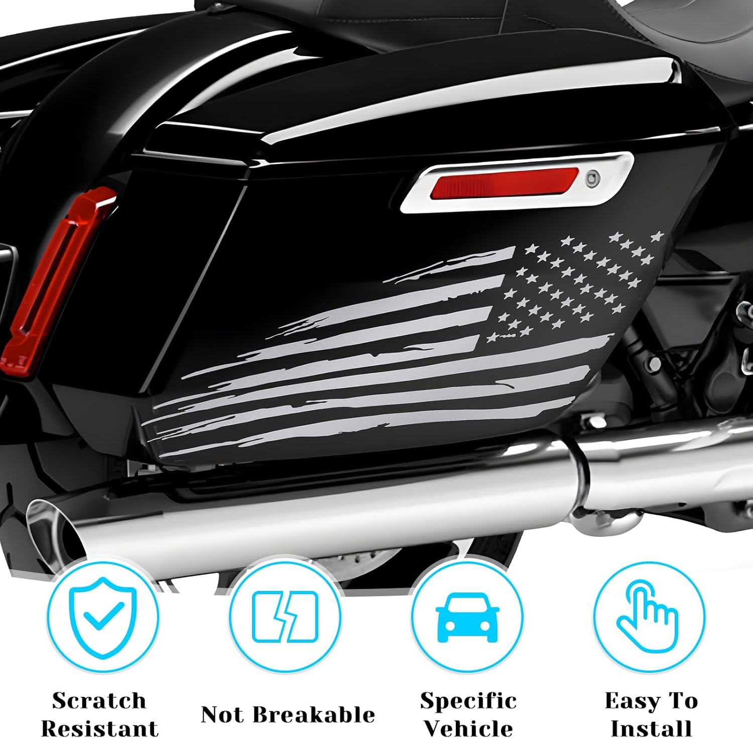 Fits 2014-2023 Harley Davidson Touring American Flag Saddle Bag Side Decals Exterior SaddleBag Vinyl Cover Accessories Silver