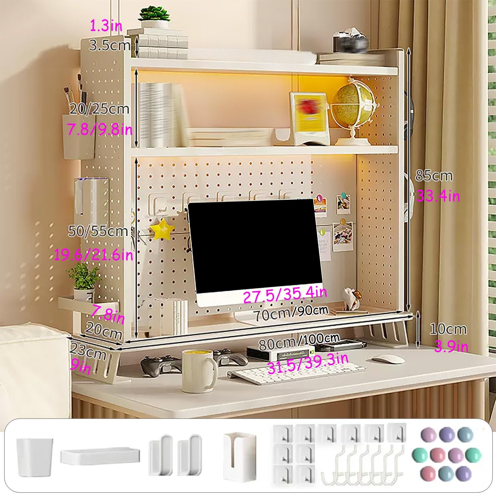 Libreria Da Scrivania Regolabile, Scaffale Per Computer A 3 Livelli Con Ripiano Rialzato, Scaffale Organizer Da Scrivania, Con Set Di Accessori Fai Da Te, Scaffale Espositivo In Acciaio, Per Ufficio,