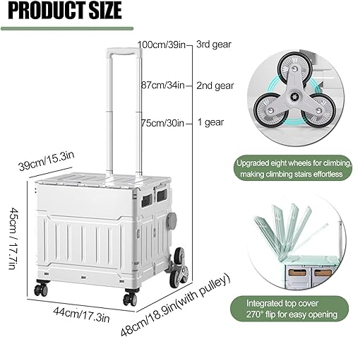 Miniatura 7 de DELURA Carrito de compras, cesta plegable con ruedas con ruedas de 80 libras de capacidad, hecha de plástico resistente utilizado como asiento