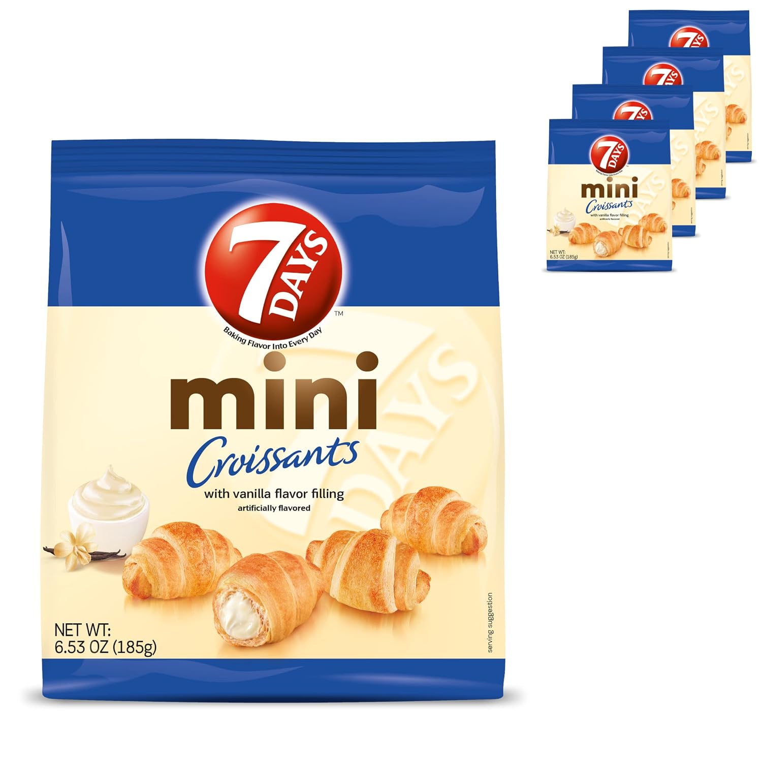 7Days Mini Croissants, Vanilla, Big Bag, Breakfast Pastry or Snack, Non-GMO (Pack of 4 Large Bags)