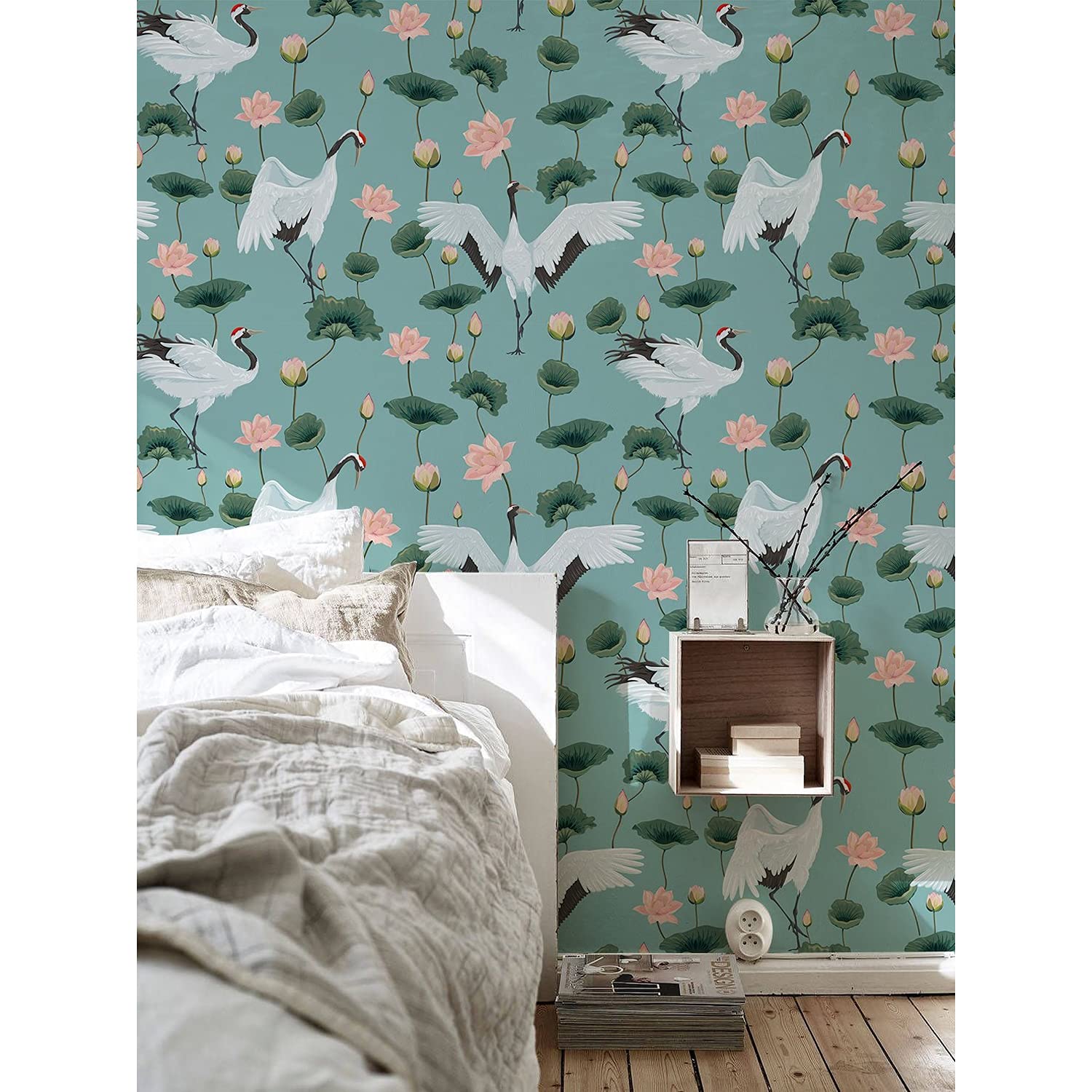 Papier peint cranes pastel déco meuble chambre salon 208x146