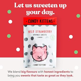 Candy Kittens Vegan Sweets - Gluten-Free - Natural Fruit Flavour Candy - Gummy Chewy Gourmet Sweets - Wild Strawberry, 108g (Pack of 9)
