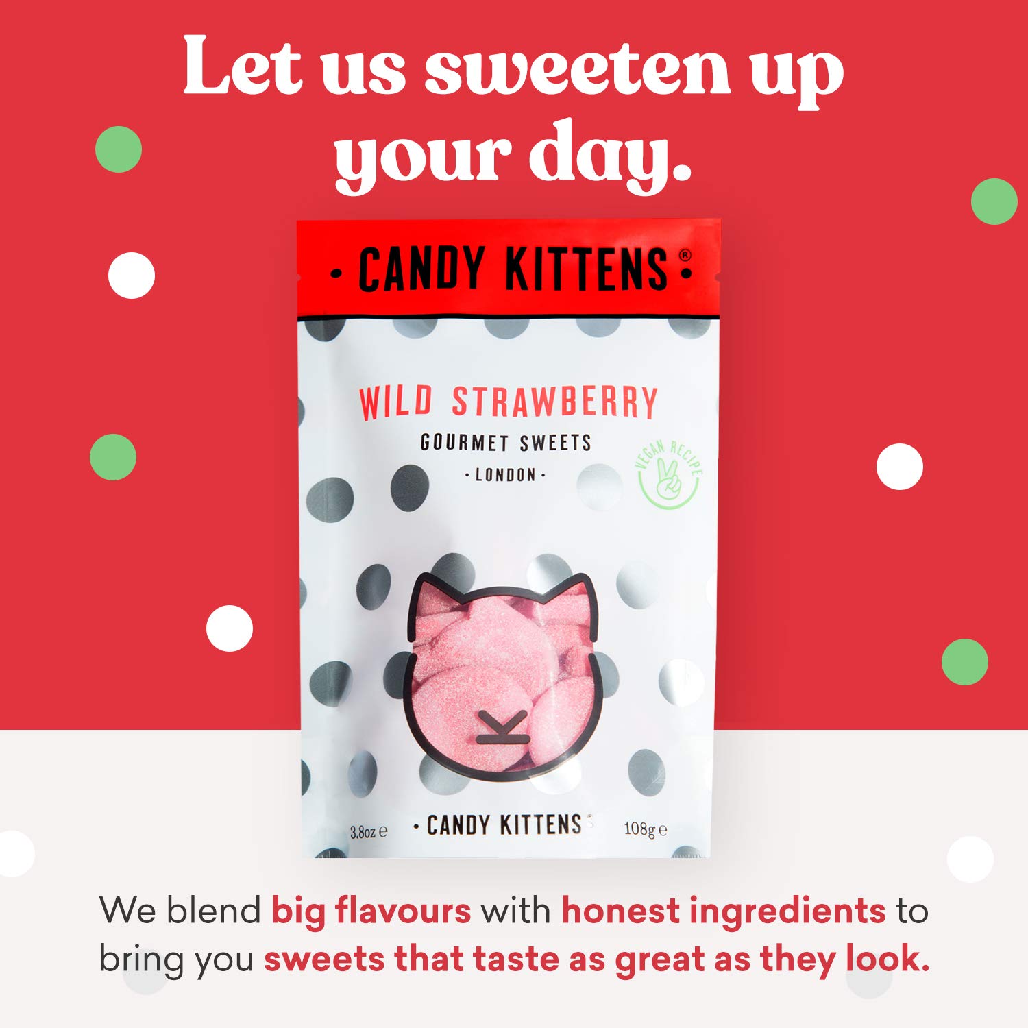 Candy Kittens Vegan Sweets - Plant Based - Gluten-Free - Natural Fruit Flavour Candy - Gummy Chewy Gourmet Sweets - Wild Strawberry, 3.80z (Pack of 9)