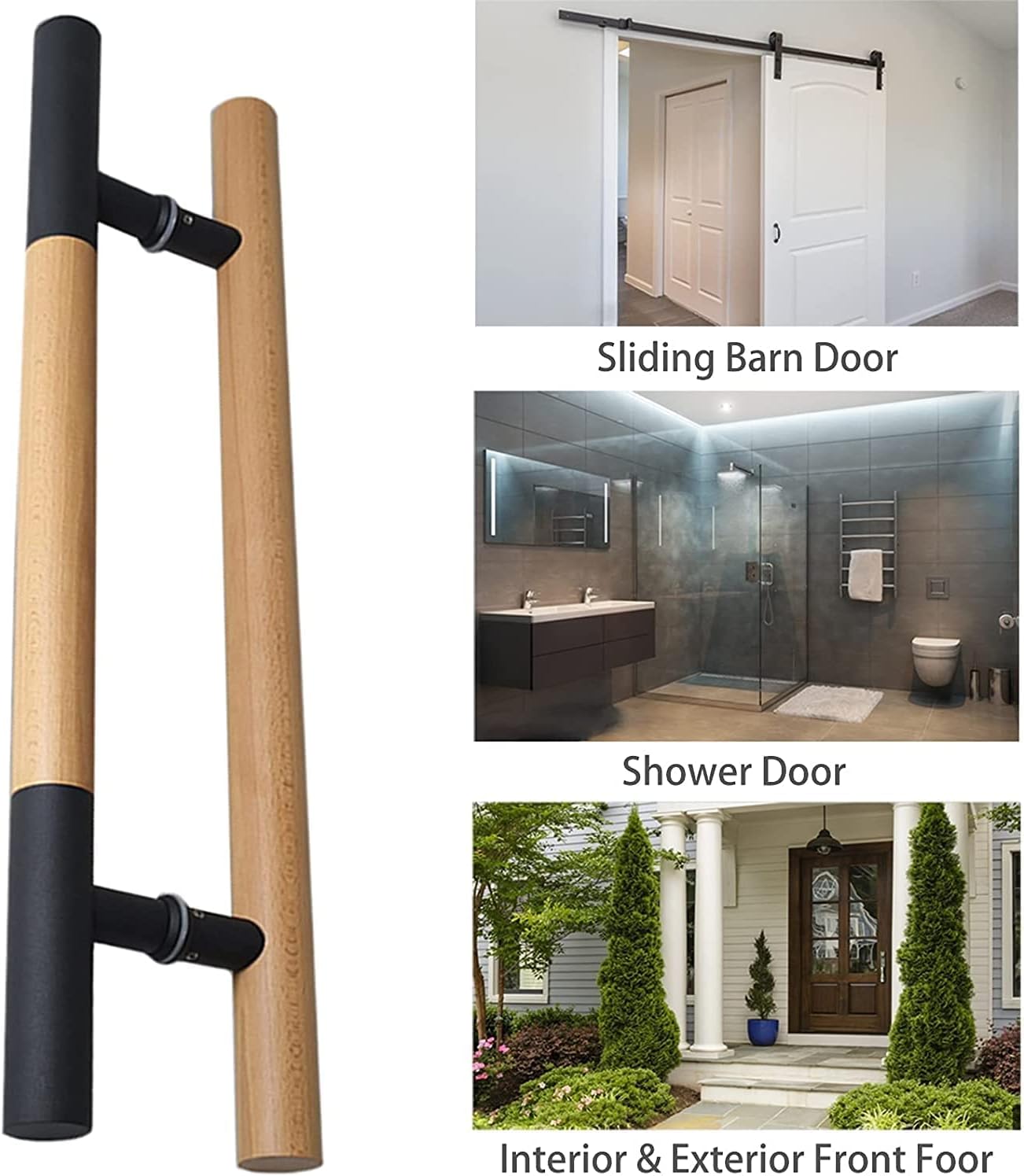 Door Handle Door Pull Heavy Duty Door Handle Set,Sliding Barn Door Handle Pull Push Glass Door Handle Grab Bar with Solid Wood &304 Stainless Steel,Back to Back Install