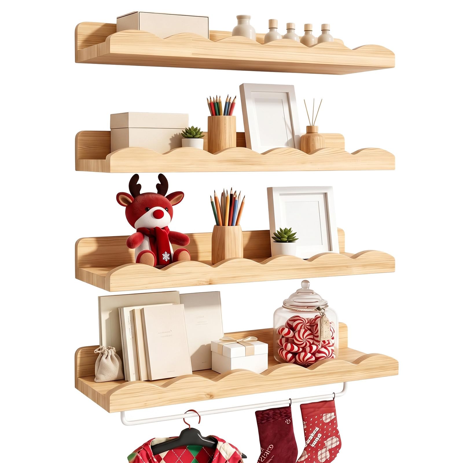 Nursery Floating Shelves Set of 4,Nursery Scalloped Shelf Baby Book Shelves