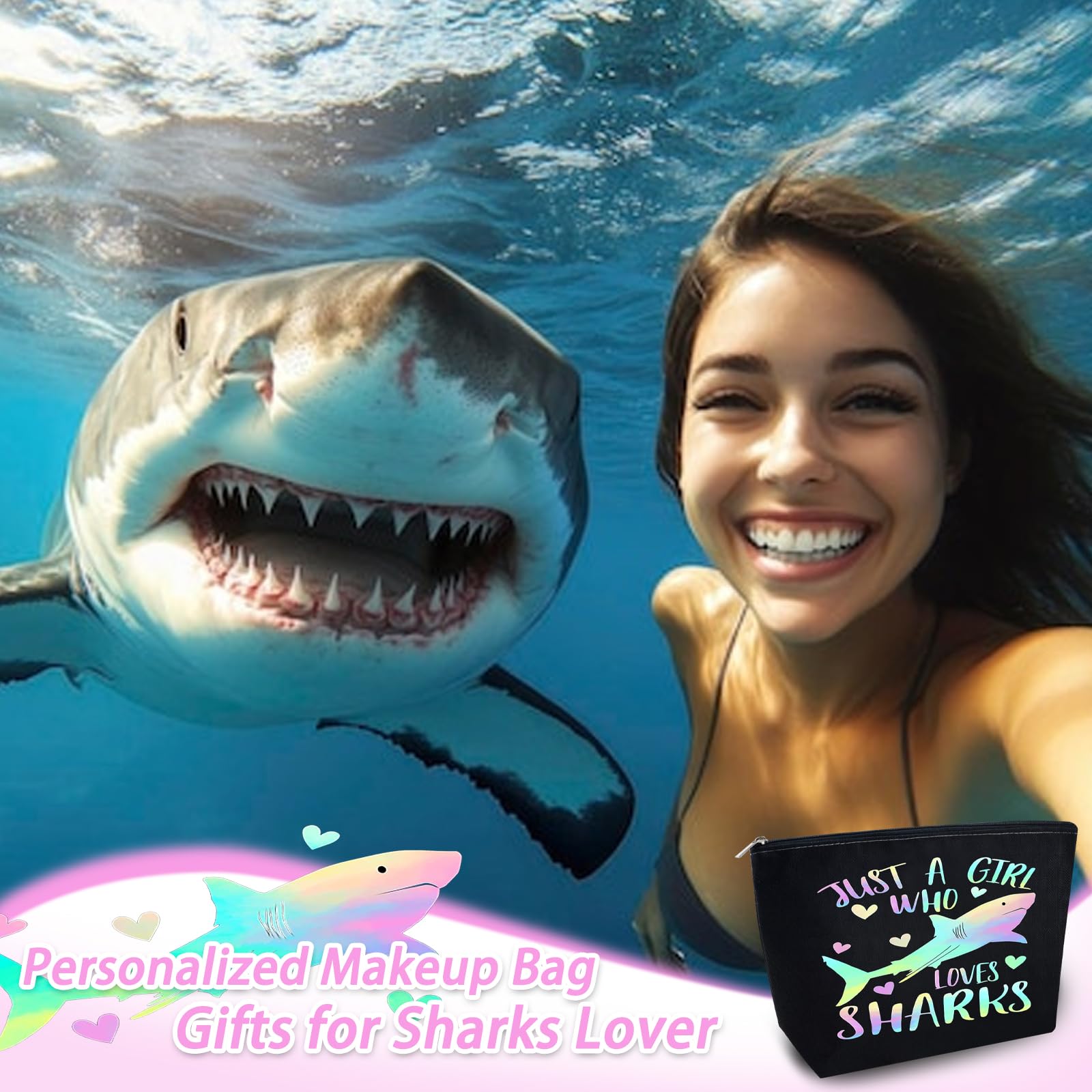 Shark Gifts for Women Sharks Themed Gifts for Women Shark Bag Sharks Week Bag Travel Toiletry Bags Graduation Gift Ideas for Daughter Sister Bestie Friends