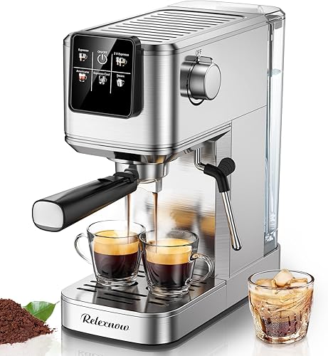Máquina de café expreso profesional de 20 bares con espumador de leche, máquina de café caliente y helado, cafetera compacta de acero inoxidable