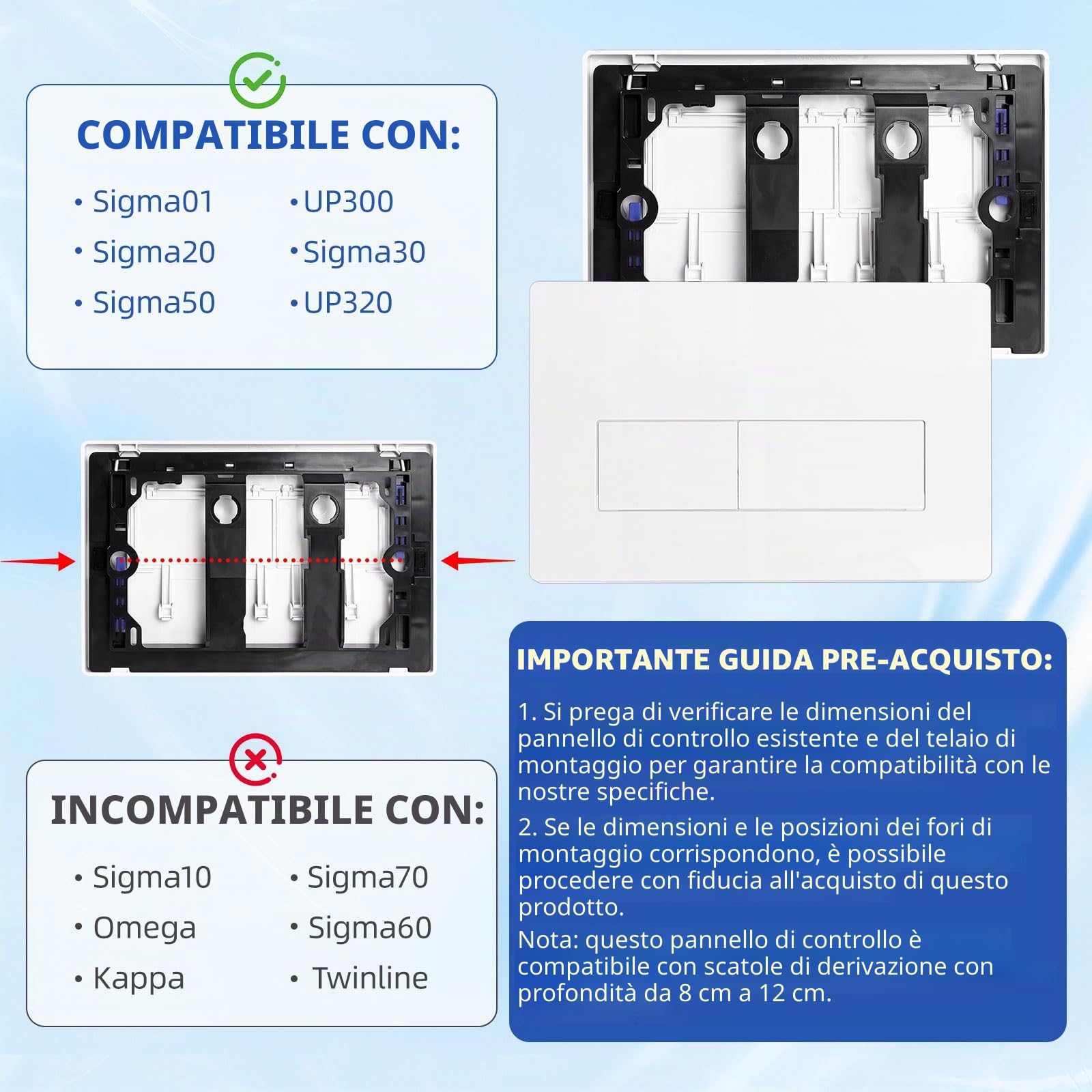 Placca Di Comando WC per Geberit, Compatibile Geberit Sigma 01, UP300 & UP320 Pannello Frontale Del Cassetta WC, Placca WC per Doppio Scarico per Geberit Cassetta Scarico Incasso WC