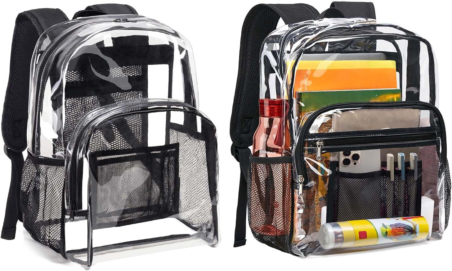 Vorspack Clear Backpack Heavy Duty - Clear Bookbag Large See Through Backpack Plastic Transparent Backpacks for College Work Travel - Black(2 Pack)