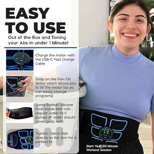 Miniatura 2 de FlexTone Estimulador de abdominales, tónico muscular para cinturón abdominal para hombres y mujeres, sistema estimulador eléctrico para fortalecer y