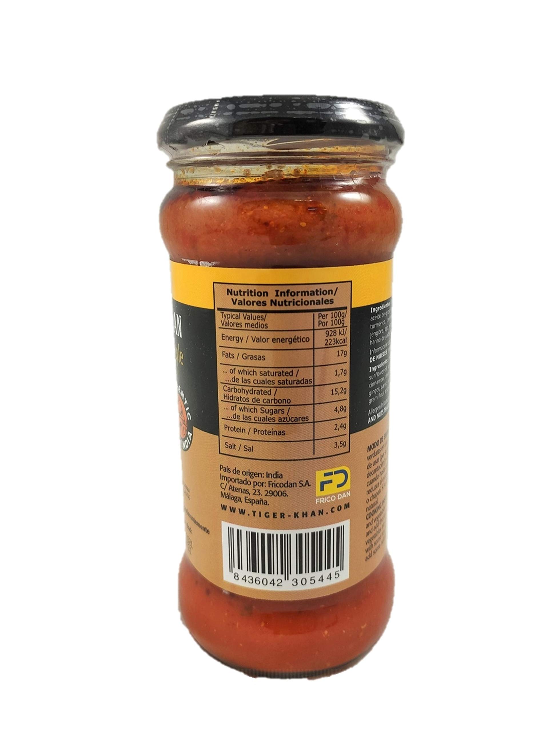 TIGER KHAN Salsa india tradicional con curry (Curry sauce) 340ml 12 unidades