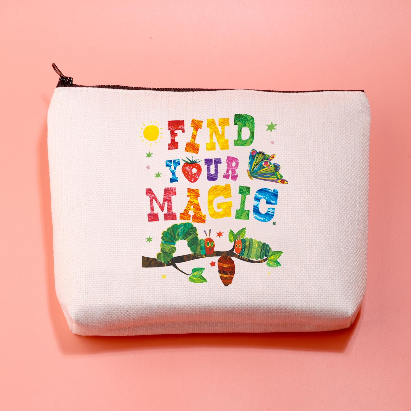 Inspired Cosmetic Bag Find Your Magic Makeup Bag Caterpillar Lover Gift Bookworm Gift - Image 3