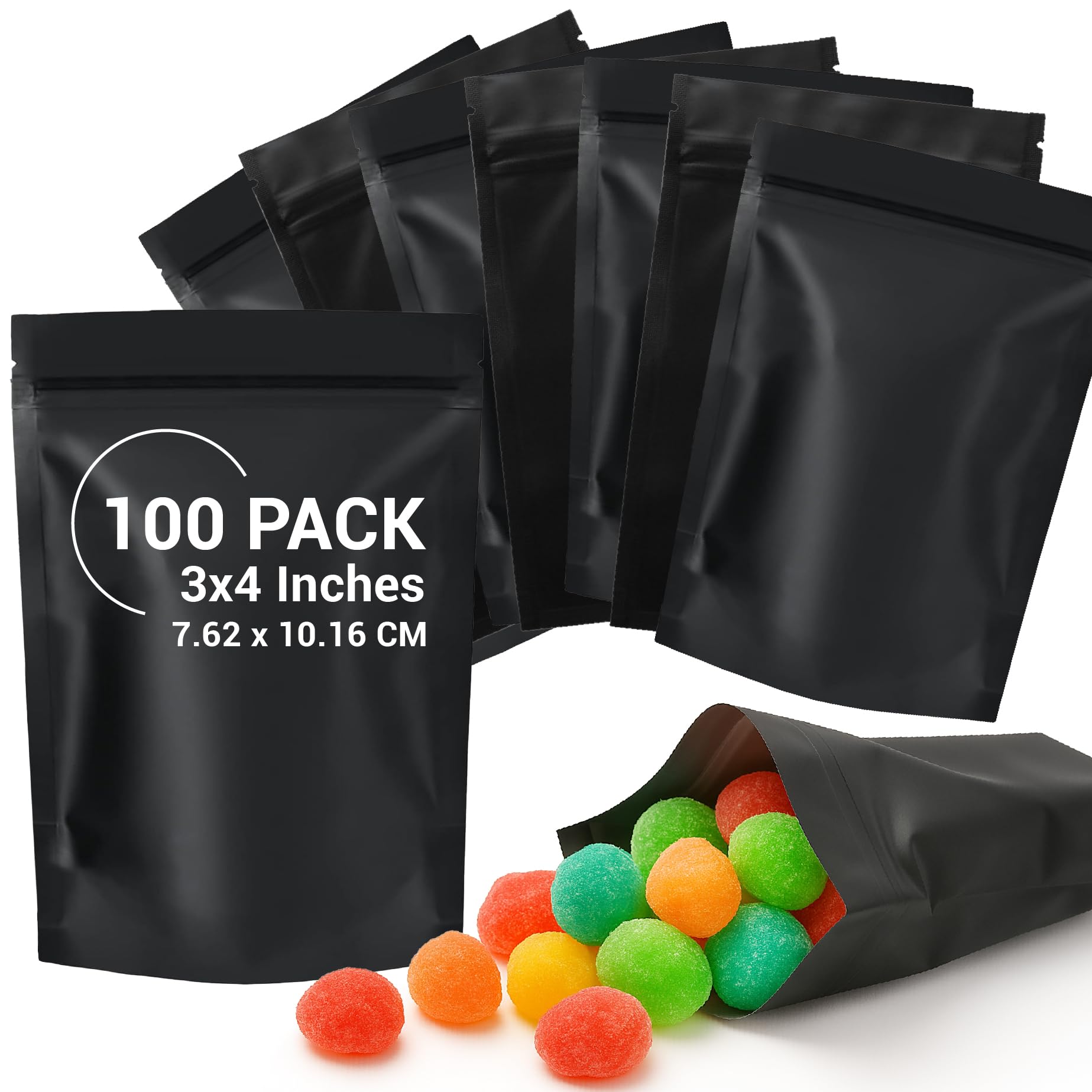 COLSEN Smell Proof Resealable Bags - Matte Black Mylar Bag 3x4 Inches (1oz) Strong Zipper Seal Pouch for Food Storage, Candy, Snacks, Jewelry, Pills, Party Favors Packaging (100pack)