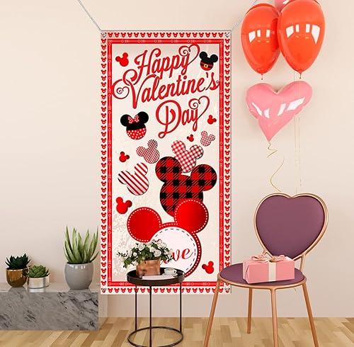 Miniatura 5 de Decoración de puerta para el día de San Valentín 354 x 708 pulgadas lindo telón de fondo para colgar en la puerta del ratón de San Valentín para