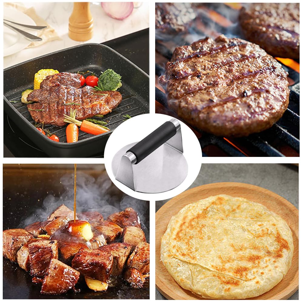 Smash Burger Press, 5,5 Pollici Pressa per Hamburger, Professionale Pressa per Hamburger in Acciaio Inox,Pressa per Biscotti Hamburger per Piastra Piatta Griglia, Bistecche, Panini, Barbecue