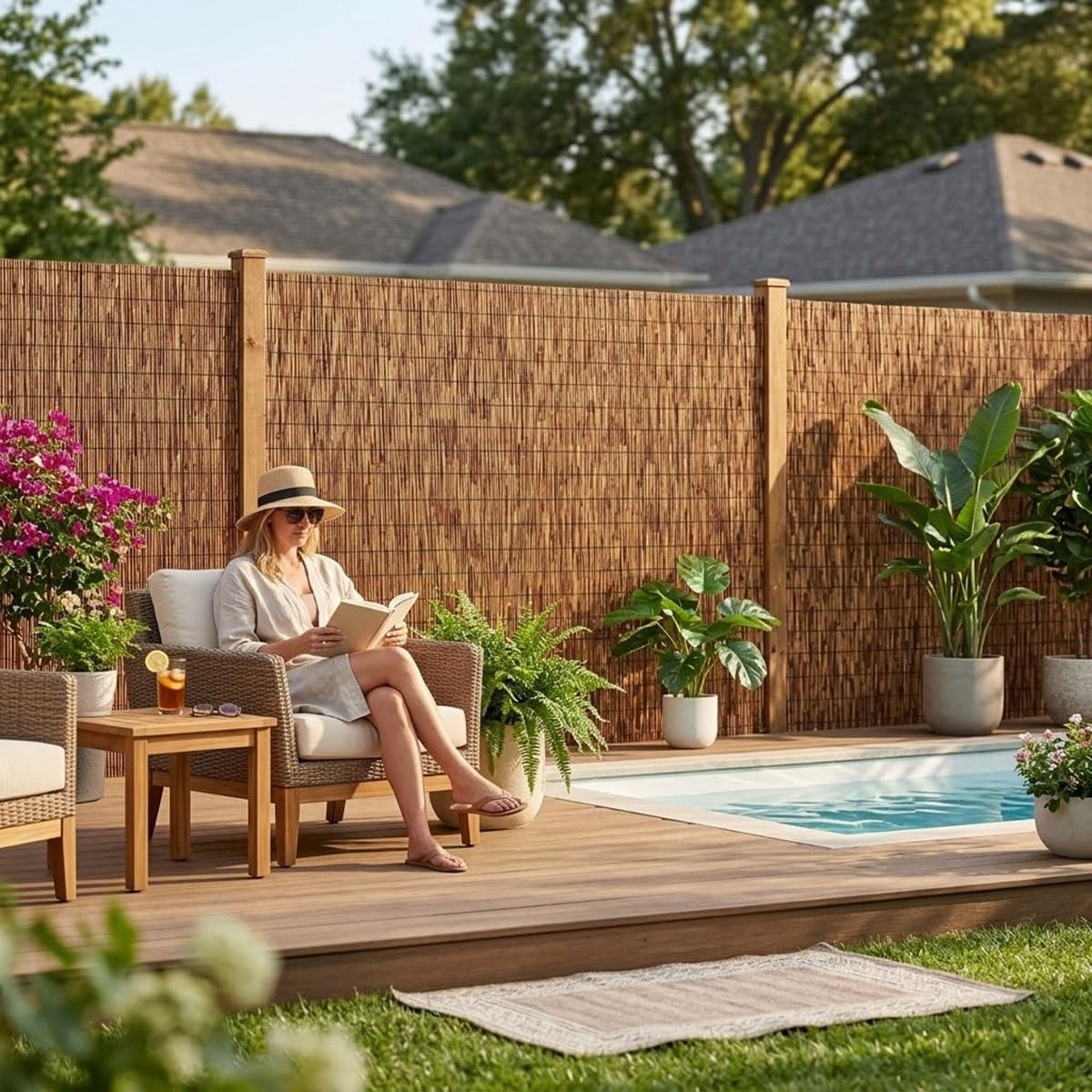 Arella in Canniccio Naturale Frangivisto da Esterno, Stuoia Ombreggiante e Copertura Privacy per Recinzione Giardino, Frangivento Decorativo per Balcone e Terrazzo(183x500cm(6x16.4ft))