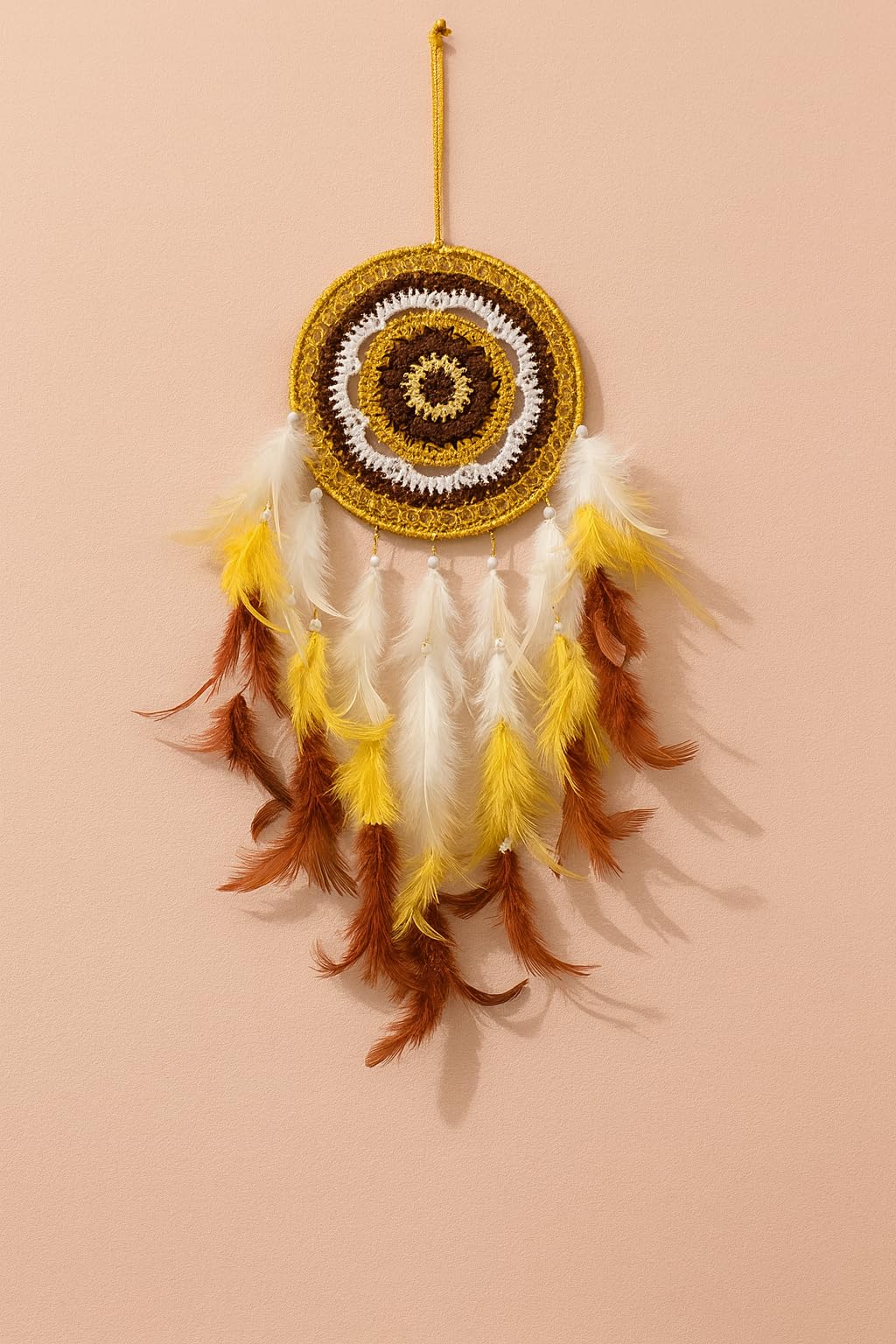 Mehruna Handmade Crochet Dream Catchers for Home Decoration, Wall Hangings for Home Decor Kids Room Bedroom Livingroom Balcony Feathers Hanging Dreamcatcher Windchimes(Pack of 1, 15LX48Hcm)-image-12