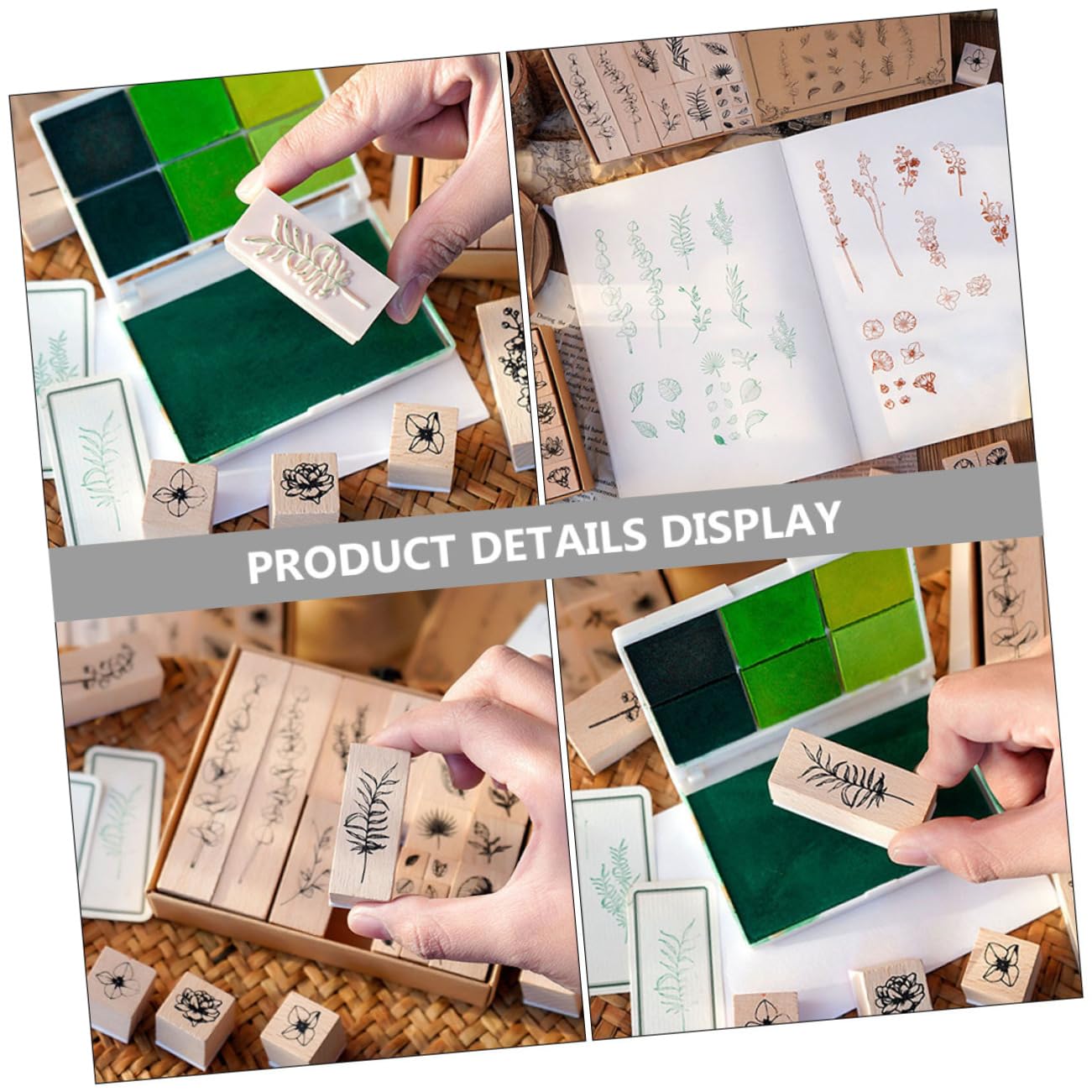 Housoutil 4 Sätze Pflanzensiegelsatz Kleine Briefmarken Stempeln Für Zeitschriftenstempel Journaling Scrapbooking-stempel Mini Symbol-tagebuchstempel Pads Holzstempelset Holzmarken Hölzern