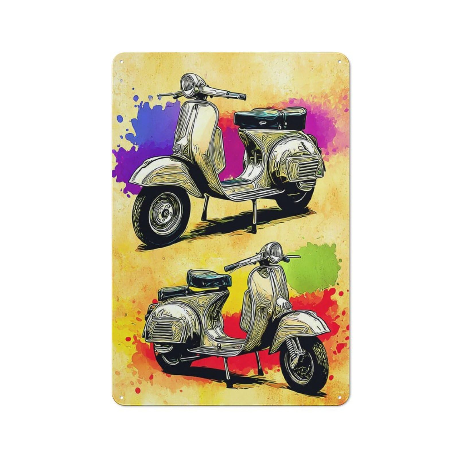 Vibrant Scooter Artwork Smart Metal Wall Decor 30x20cm, Office Metal Sign for Office, Study, Studio Or Hallway