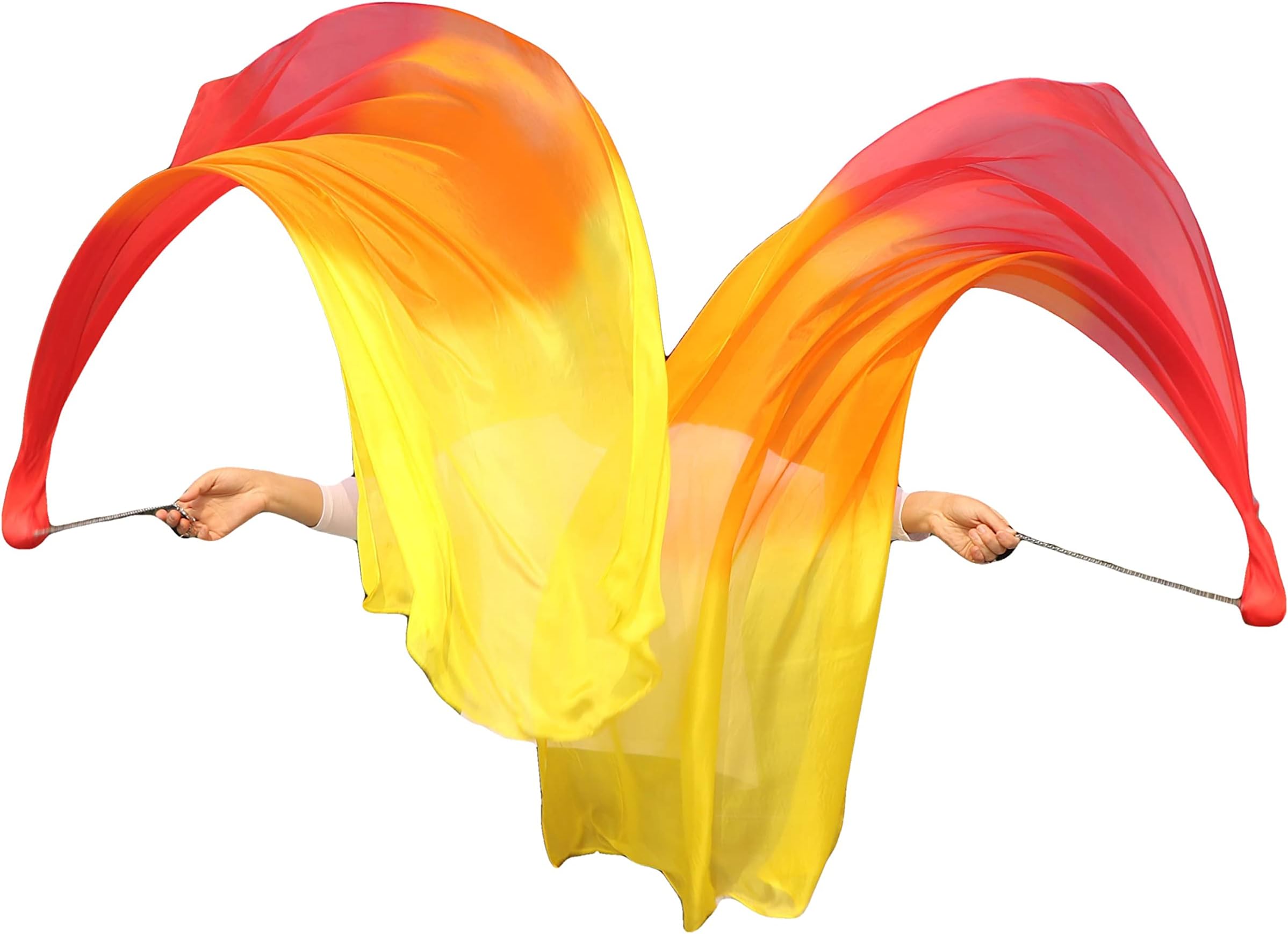 Winged Sirenny 70" Play Silk Scarf with Poi Ball, Colorful Silk Flag Ribbon Streamer, Belly Dance Practice VOI, Single Piece (Fire)