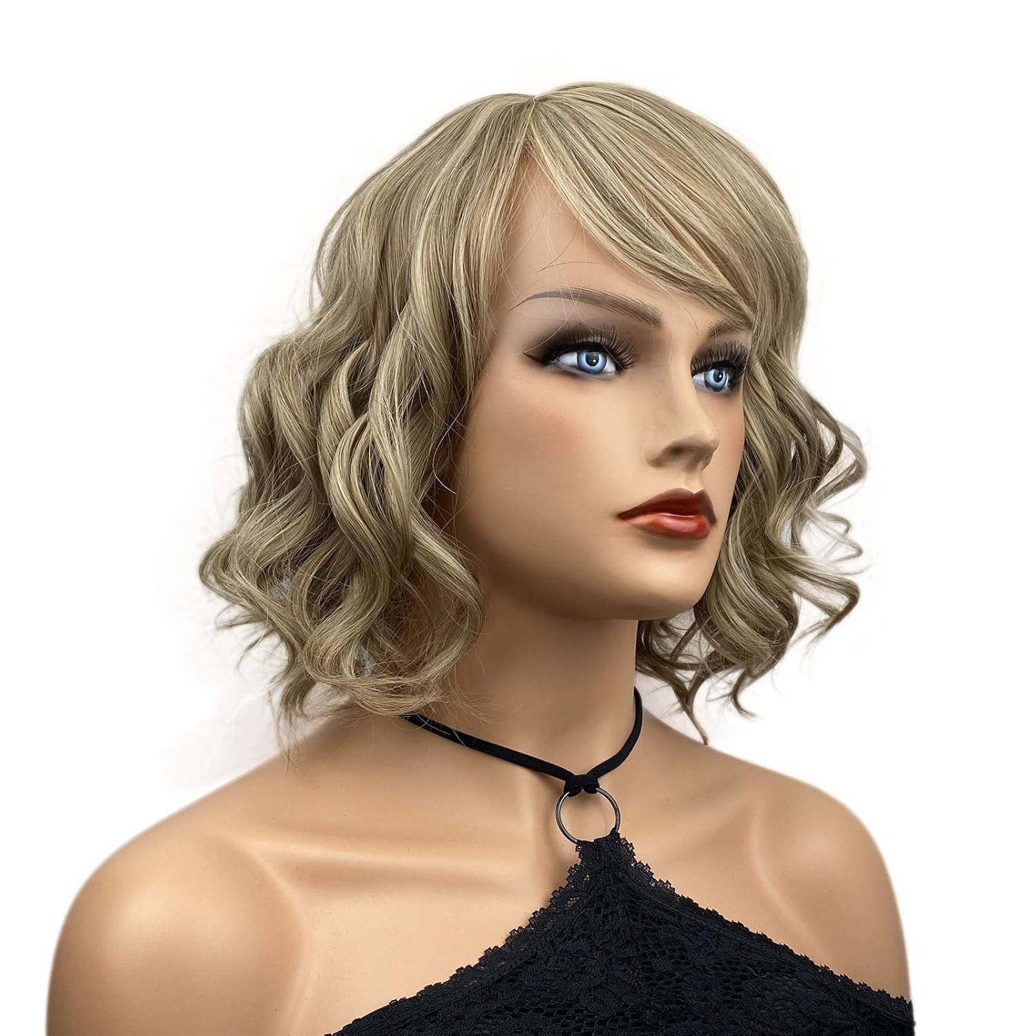 Wiginway Short Wavy Soft Heat Resistant Fiber Synthetic Wigs with Fake Scalp Natural Looking Premium Hair for Women 10 Inch Ligth Brown Mixed Blonde