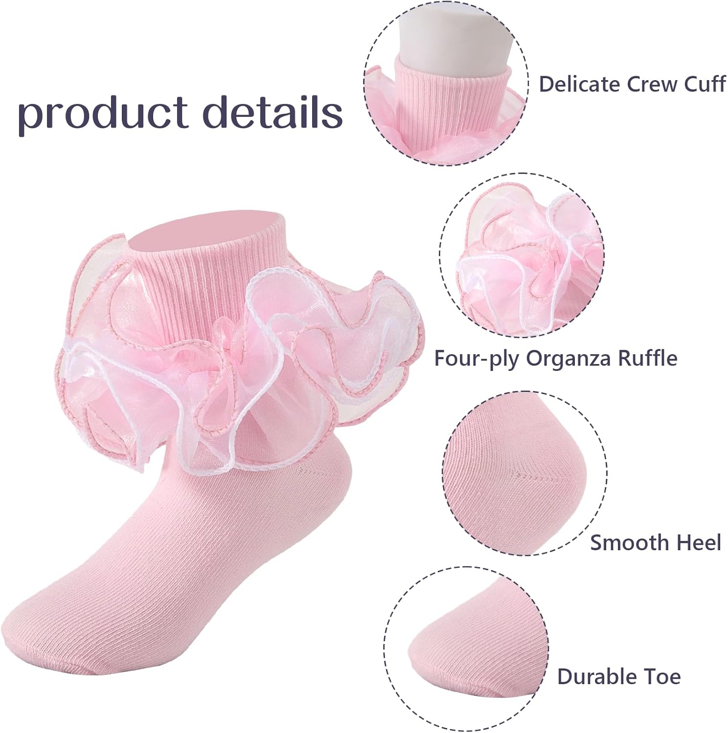 Girls Ruffle Socks Toddler 4-Layer Big Fluffy Lace Frilly Dress Socks Turn Cuff Fancy Pageant Sock Little Girl Kids - Image 3