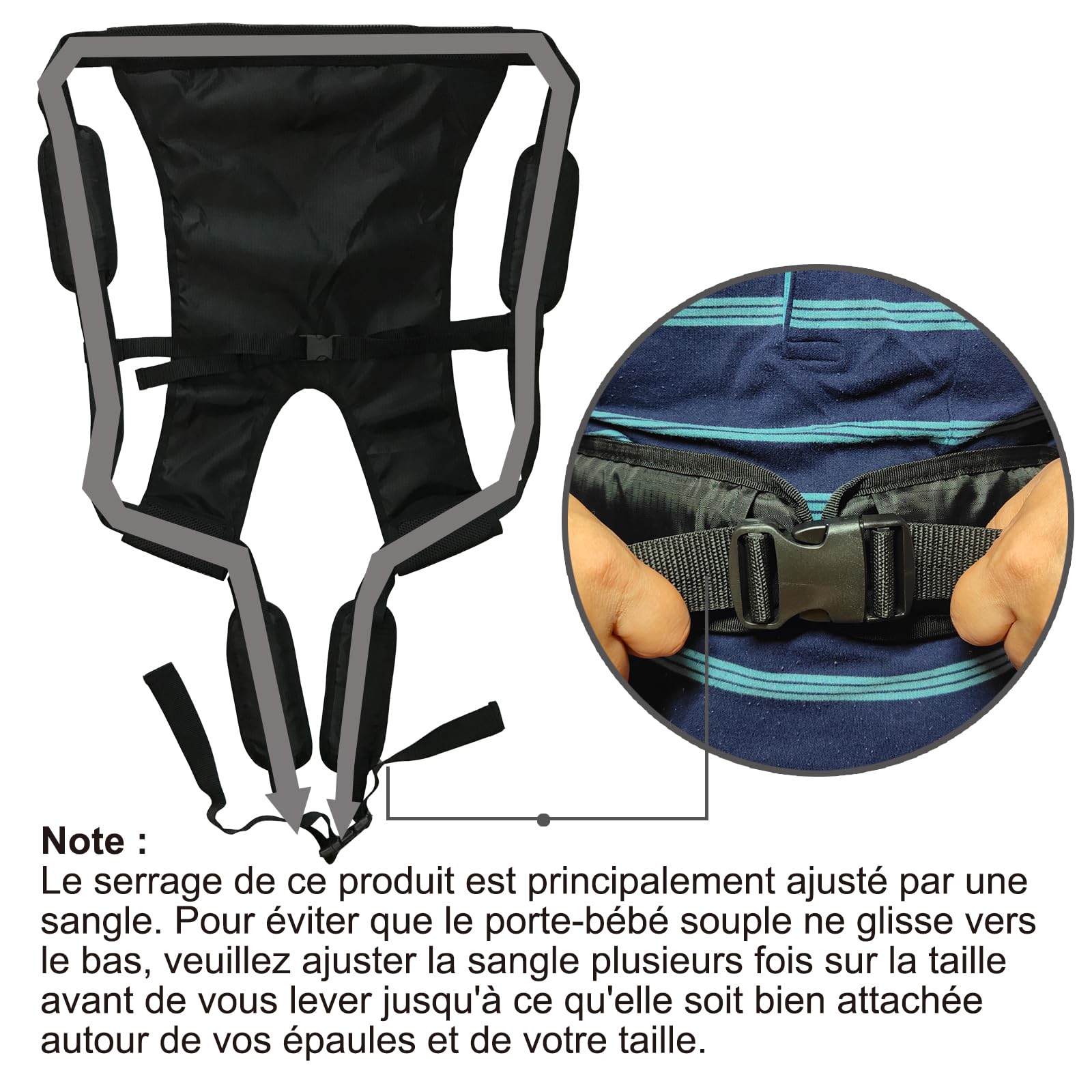 Sac de transport noir pour enfants - Sac de transport pour enfants - Courts voyages - Sac à dos de randonnée - Sangle de levage pour enfant - Pour transfert au lit