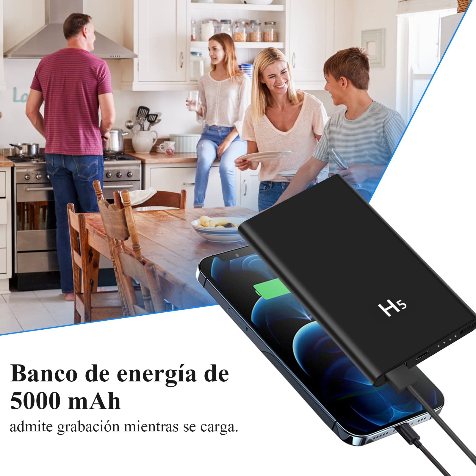 LXMIMI Nueva Mini Cámara de Seguridad Espía Oculta 2 en 1 con Banco de Energía de 5000 mAh, HD 1080P, para Niñera en el Hogar, con Visión Nocturna y Detección de Movimiento