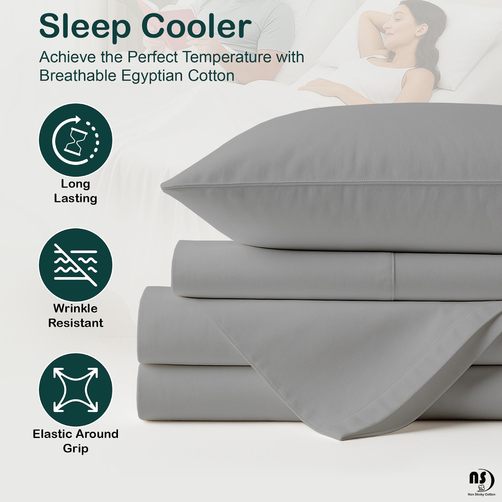 NON Sticky cotton 4 Piece Top Split King Sheet Set for Sleep Number Adjustable Bed, 100% Egyptian Cotton Bed Sheets, 28