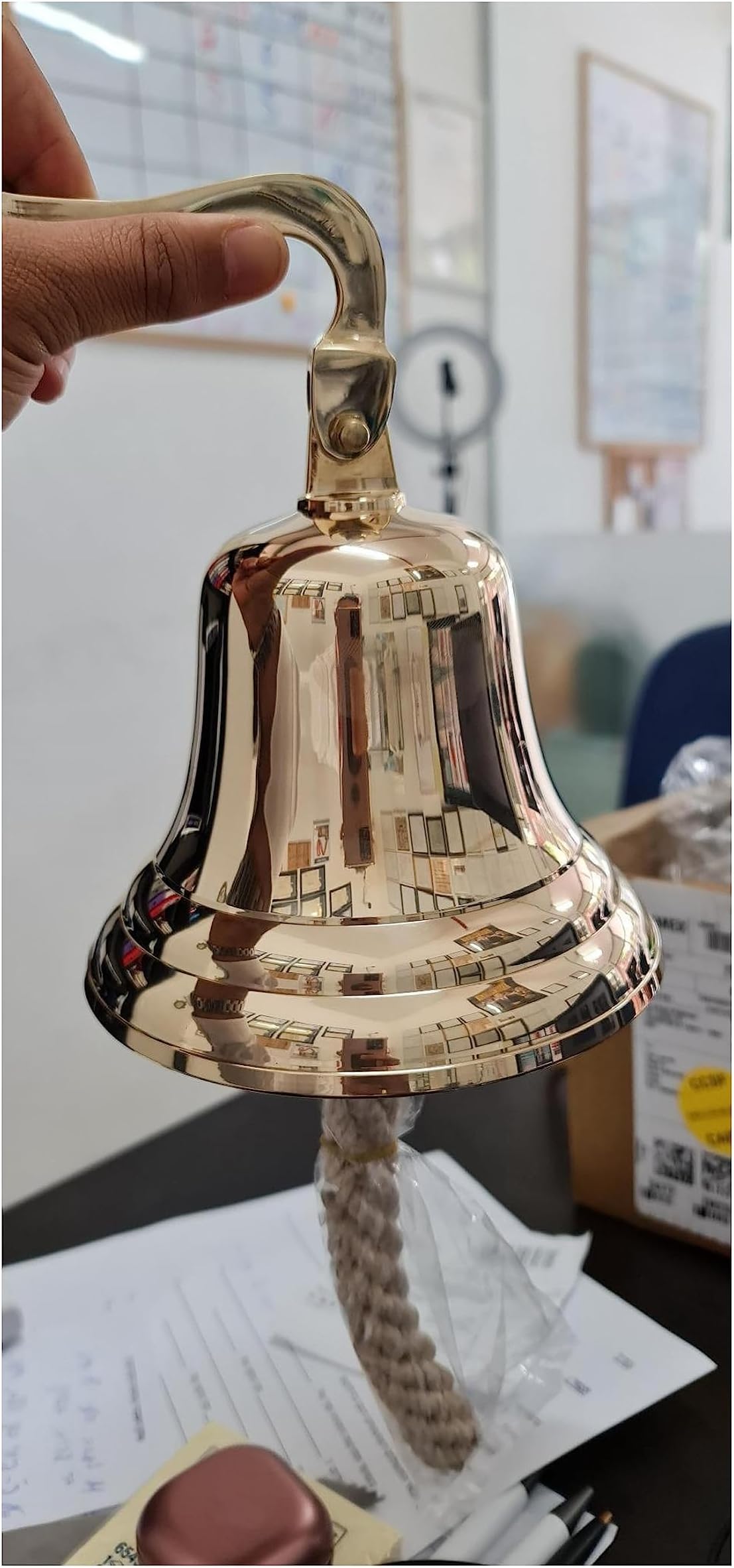 The Metal Magician Solid Brass Wall Mounted Ship Hanging Bell for Reception, School, Outdoor, Indoor, Dinner & Chruch - 6 Inch