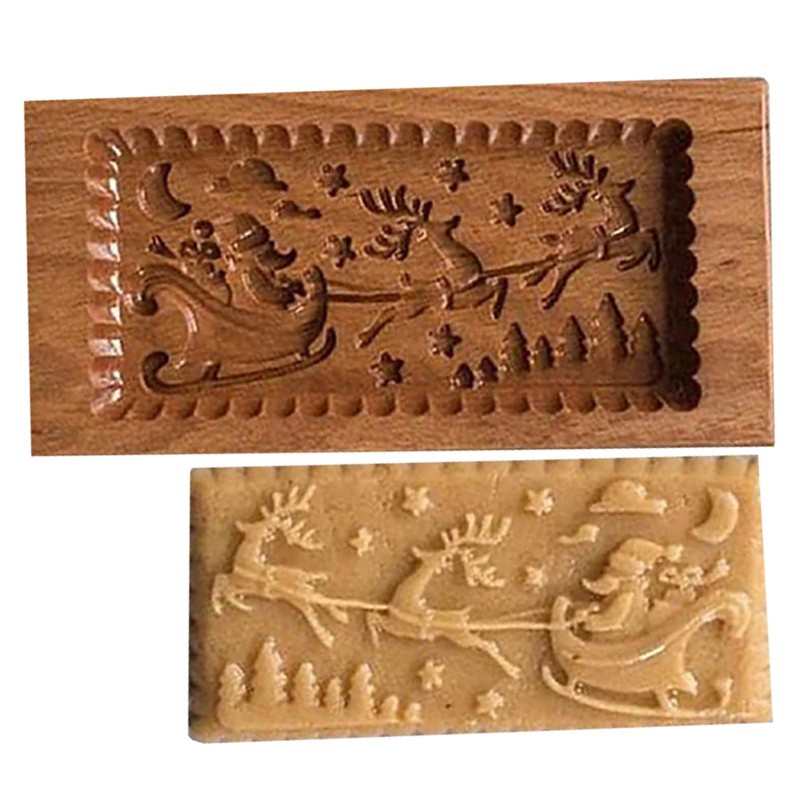 Moules à biscuits en bois, tampons de Noël, forme Père et renne, moules, gaufrage, presse