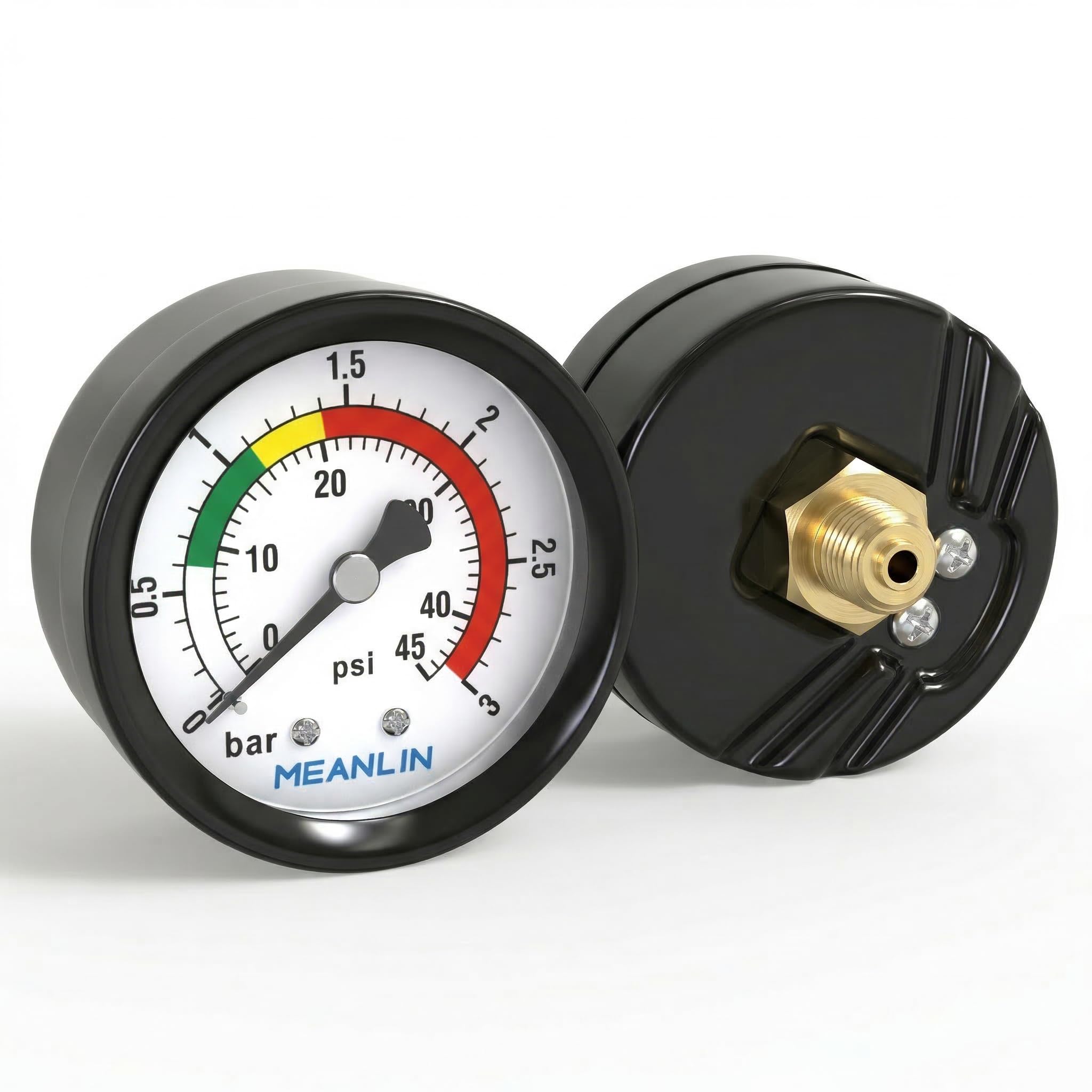 MEANLIN MEASURE 0~3Bar/0~40Psi Manomètre pour piscine,1/8"BSP 2" FACE DIAL pour piscines, spas, bassins à poissons,avec douille hexagonale 1/4" BSP et 3/8" BSP,Montage arrière
