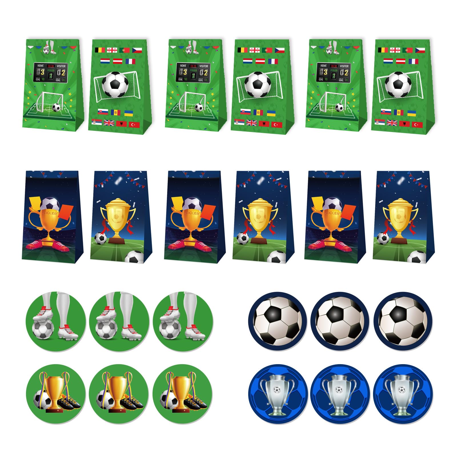 Kalttoy Of 12 Soccer Party Bags with Festive Designs Goodies Bags with Stickers for Sports Soccer Bag Stickers
