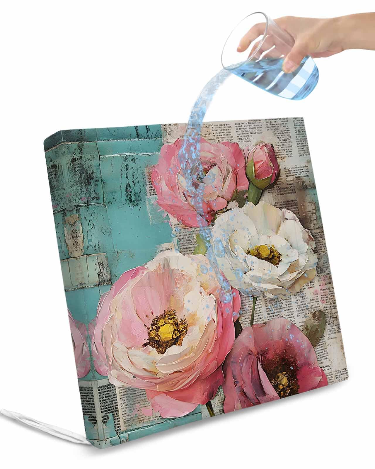 Hokiten Pink Spring Floral Outdoor Cushion Chair Cover Set of 4 - Waterproof Couch Seat Covers, White Vintage Flowers Pastoral Patio Furniture Protector Cushions Slipcovers for Sofa/RV, 22