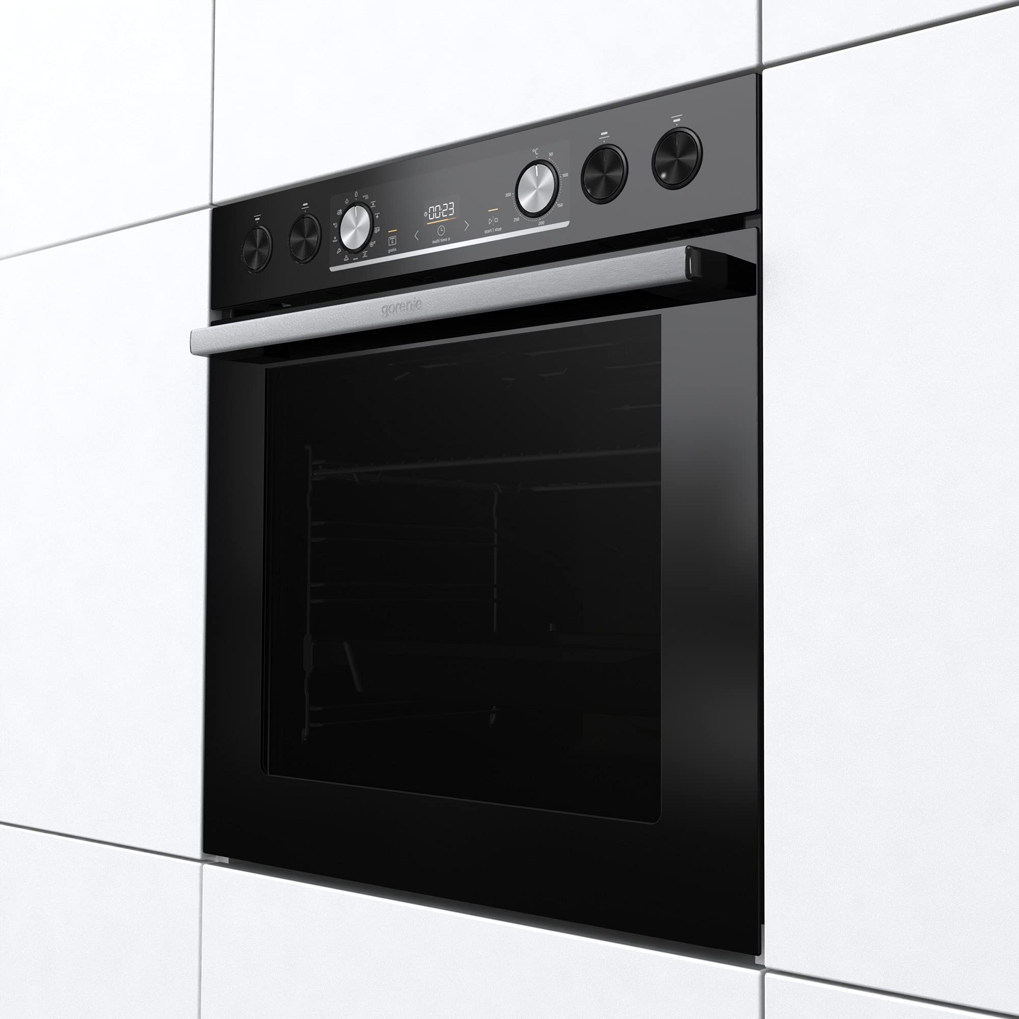 Gorenje Einbau-Herd-Set 4 mit Glaskeramik-Kochfeld, Heißluft, 77 Liter, ExtraSteam, GentleClose, EcoClean, AirFry, PizzaMode, PerfectGrill, Teleskopauszüge, Schwarz