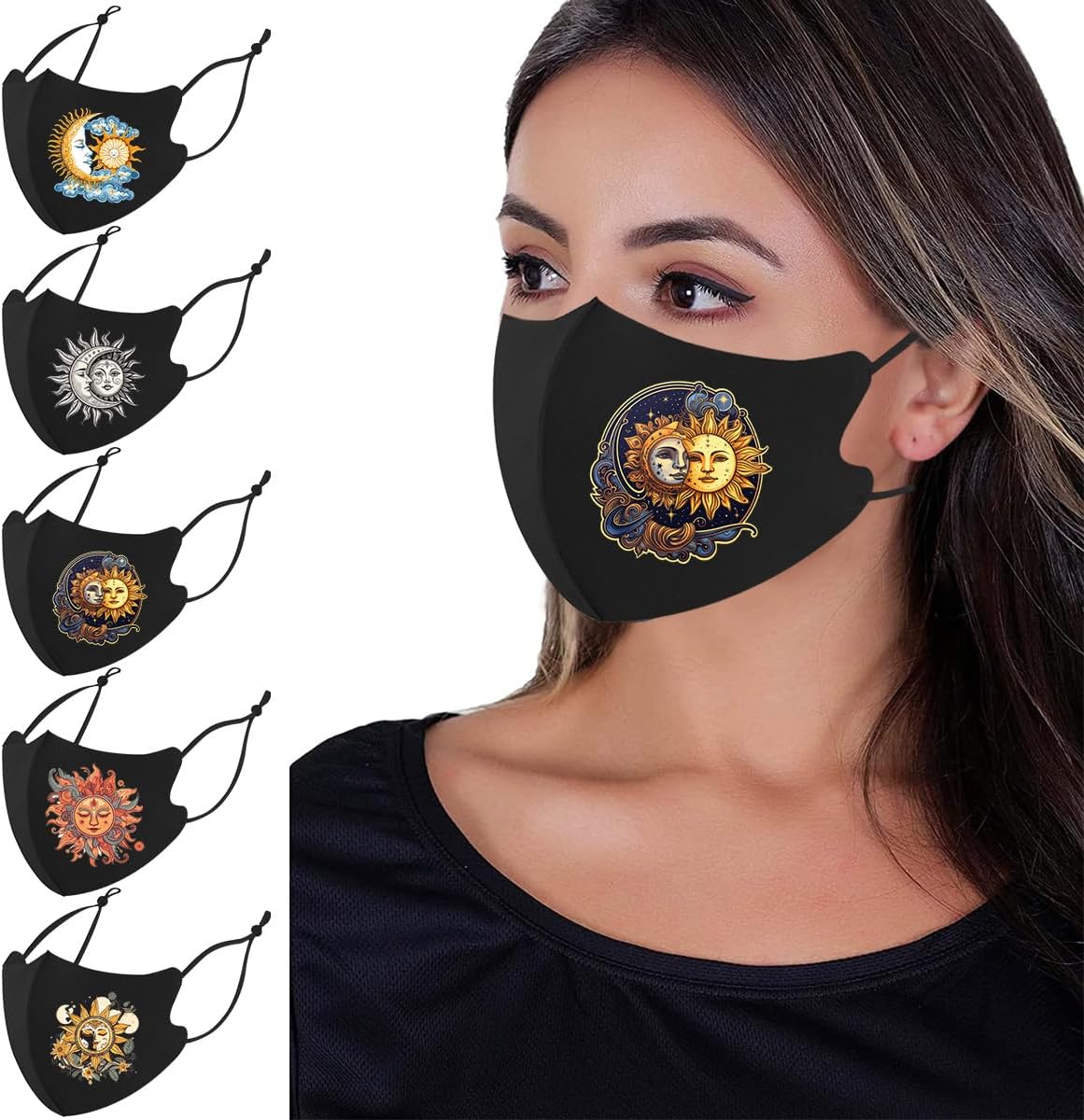 Reusable Cloth Face Mask,Washable Cloth Face Masks,Adjustable Funny Boho Pattern Cloth Mask for Adult,Pack of 5 B1 - Image 1 of 2