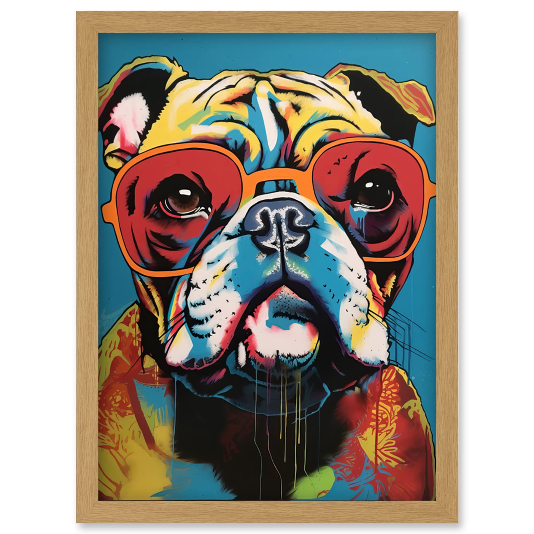 English Bulldog Wearing Sunglasses Modern Pop Art Framed Art Picture Print A4