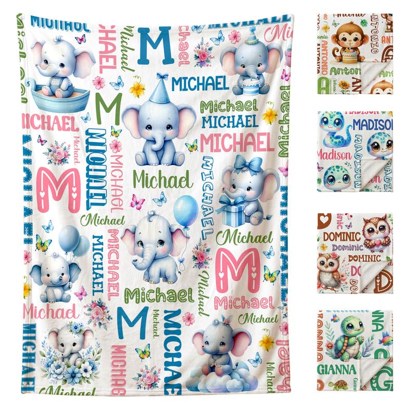 Image of Custom Elephant Blanket for Boys Girls,Ultra Soft Personalized Gifts Baby Blanket,Customized Throw for Toddlers Newborn Stroller Crib,60 inchx80 inch