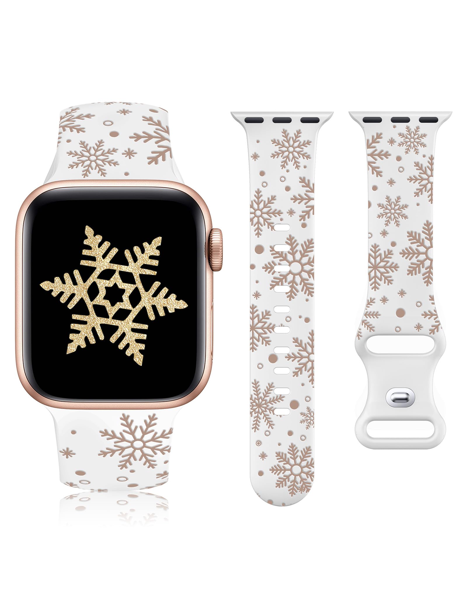 Wearlizer Christmas Snowflake Engraved Band Compatible with Apple Watch Band 40/38/41/42/49/45/44/46mm Women, Two-Tone Cute Soft Silicone Sport Strap