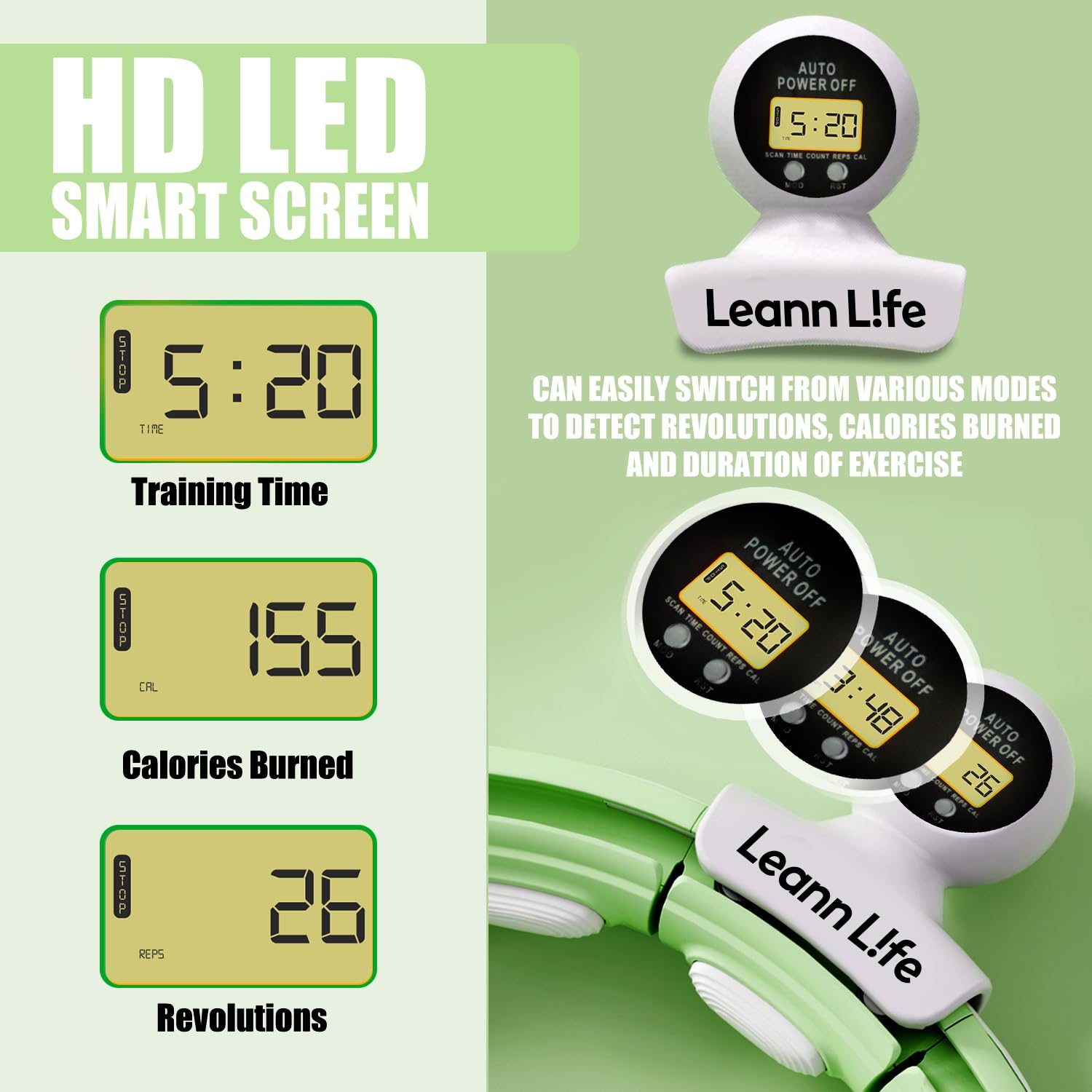 U5-16 nodi con contatore, U5 Silent Smart ponderato Hula Hoop per adulti perdita di peso Infinity Hoop Plus Size, esercizio fitness a casa all'aperto, tonificante addominale, (verde vita