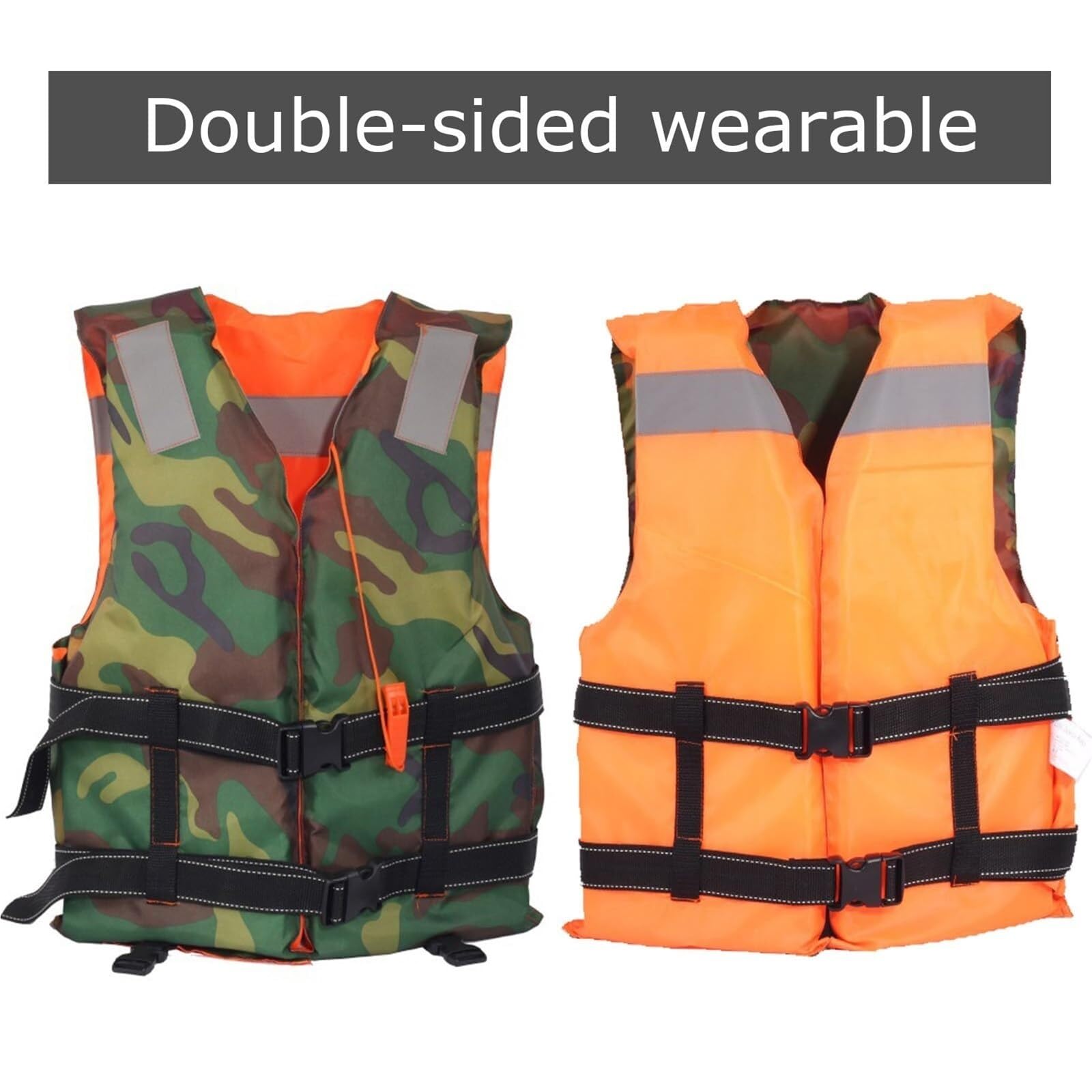Adult Adjustable Kayak Vest, Reversible, High Buoyancy with Zipper Closure, Safety Kayak Vest for Kayaking, Sailing, Fishing, Boating, Surfing, Swimming and All Water Sports