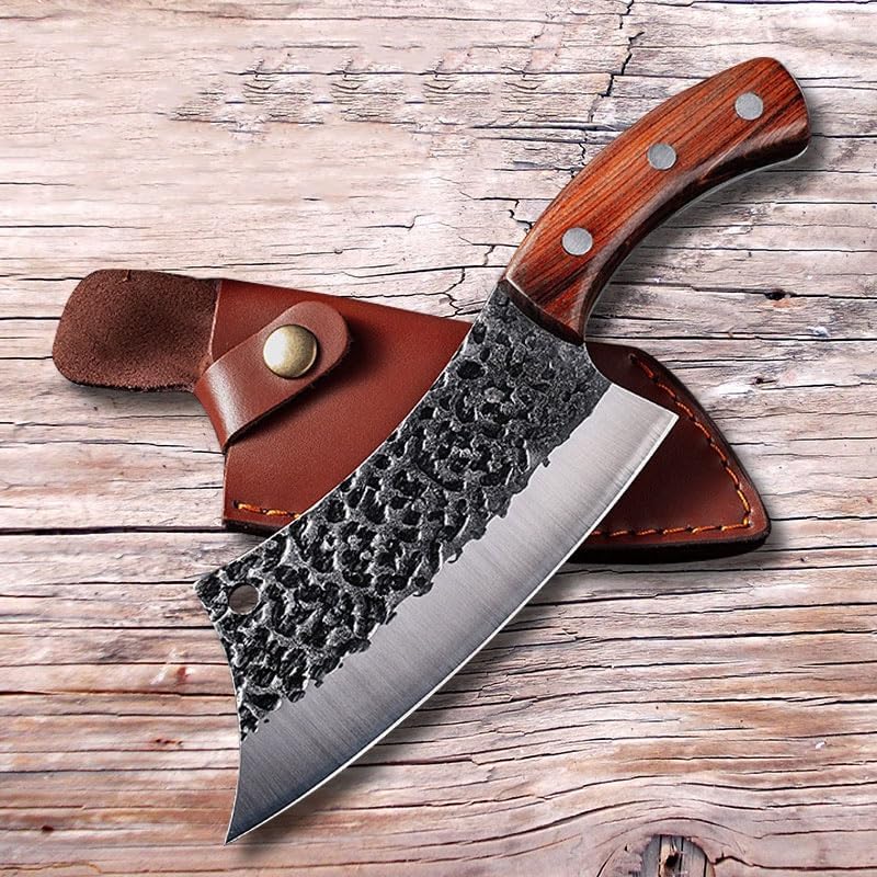 Meat Cleaver,Cleaver Knife Handmade Forged Kitchen Knife Stainless Steel Butcher Knife for Meat Fish Fruit Vegetables Slicing Cleaver with Cover (Color : Only Knife)