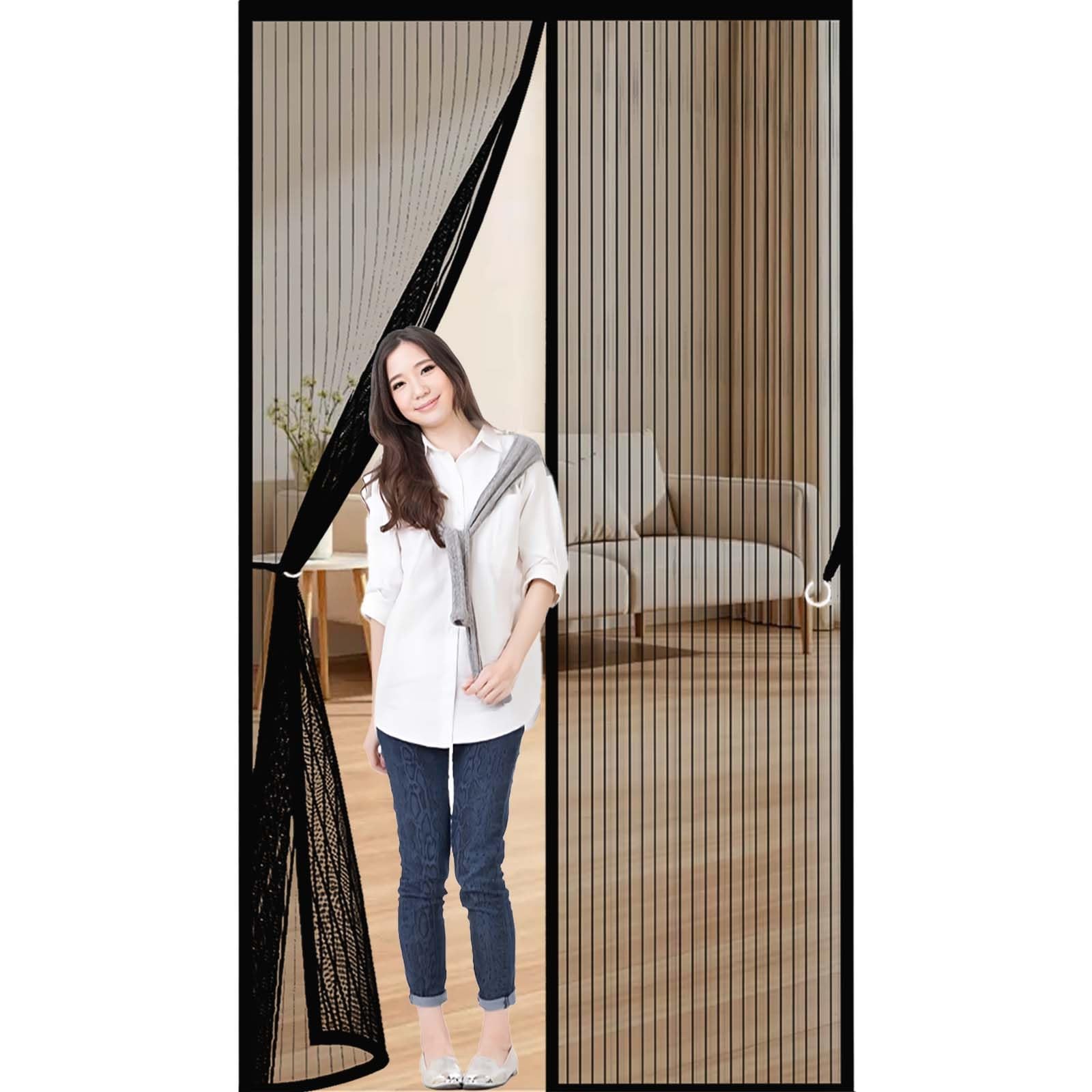 Magnetic Fly Screen for Doors 148x192cm(WidthxHigh) Durable, Keeps Bugs Out, Kid and Pet Friendly Magnet Fly Screen Door Insect Protection Lets Fresh Air in, Hundreds of Sizes, Black