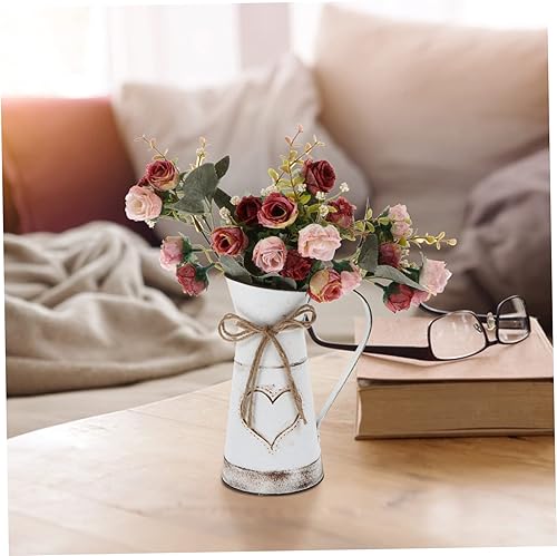 Miniatura 9 de BESTOYARD Florero francés vintage, jarrón de hierro, jarrón alto galvanizado, pequeño jarrón de estaño, maceta de mesa, maceta rústica con arreglo